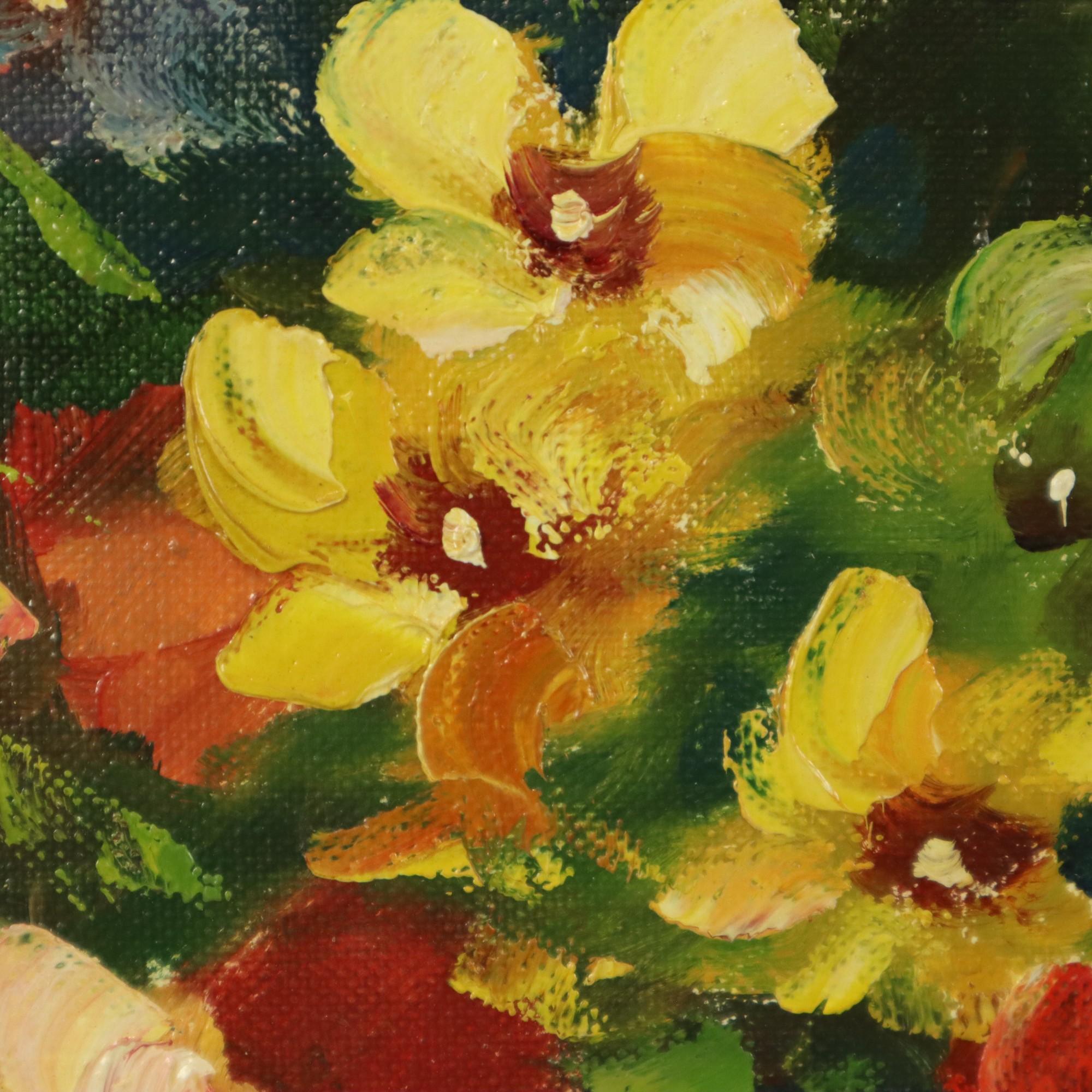 Large Colorful Flowers Still Life Painting Signed 60x50cm For Sale 3