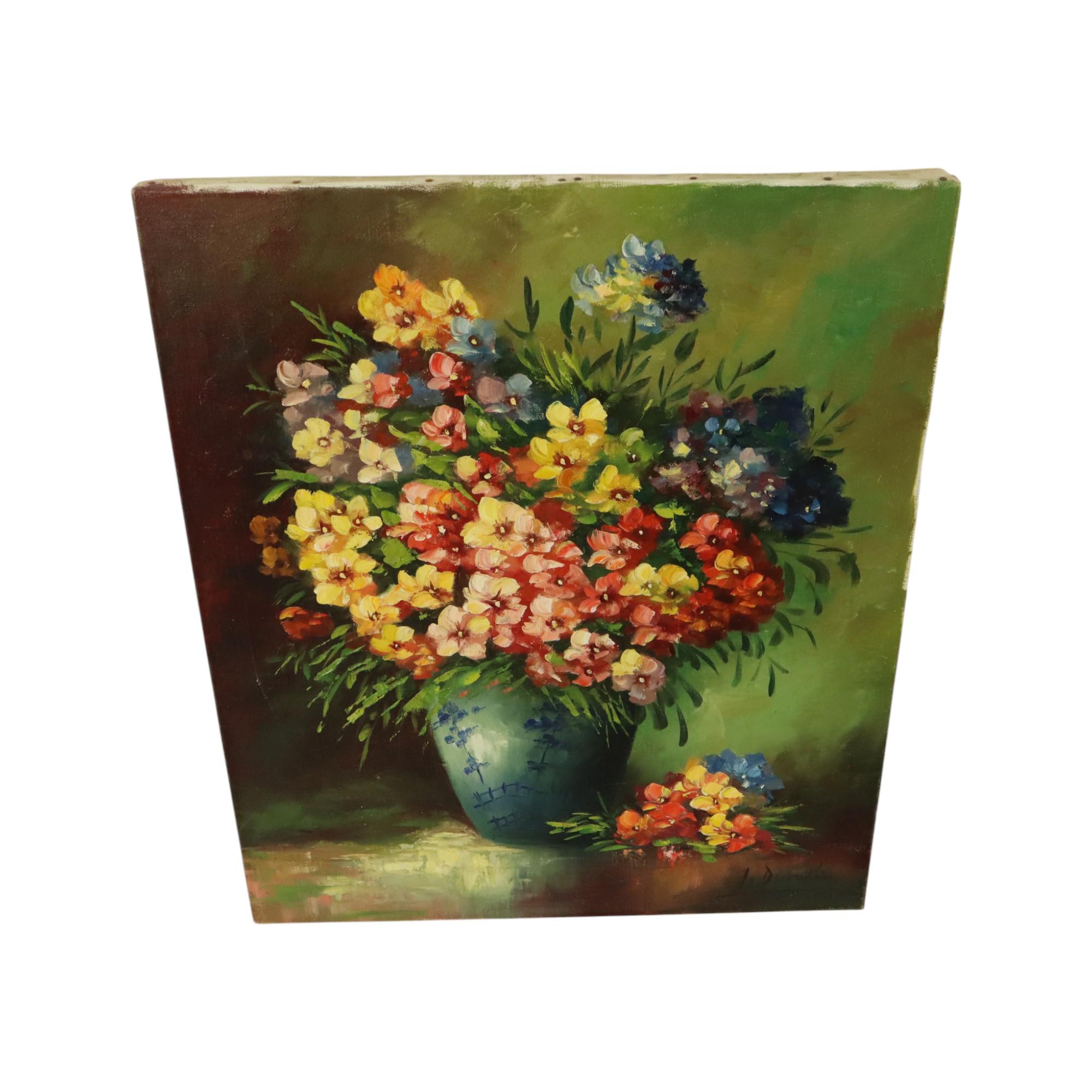 Large Colorful Flowers Still Life Painting Signed 60x50cm For Sale 4