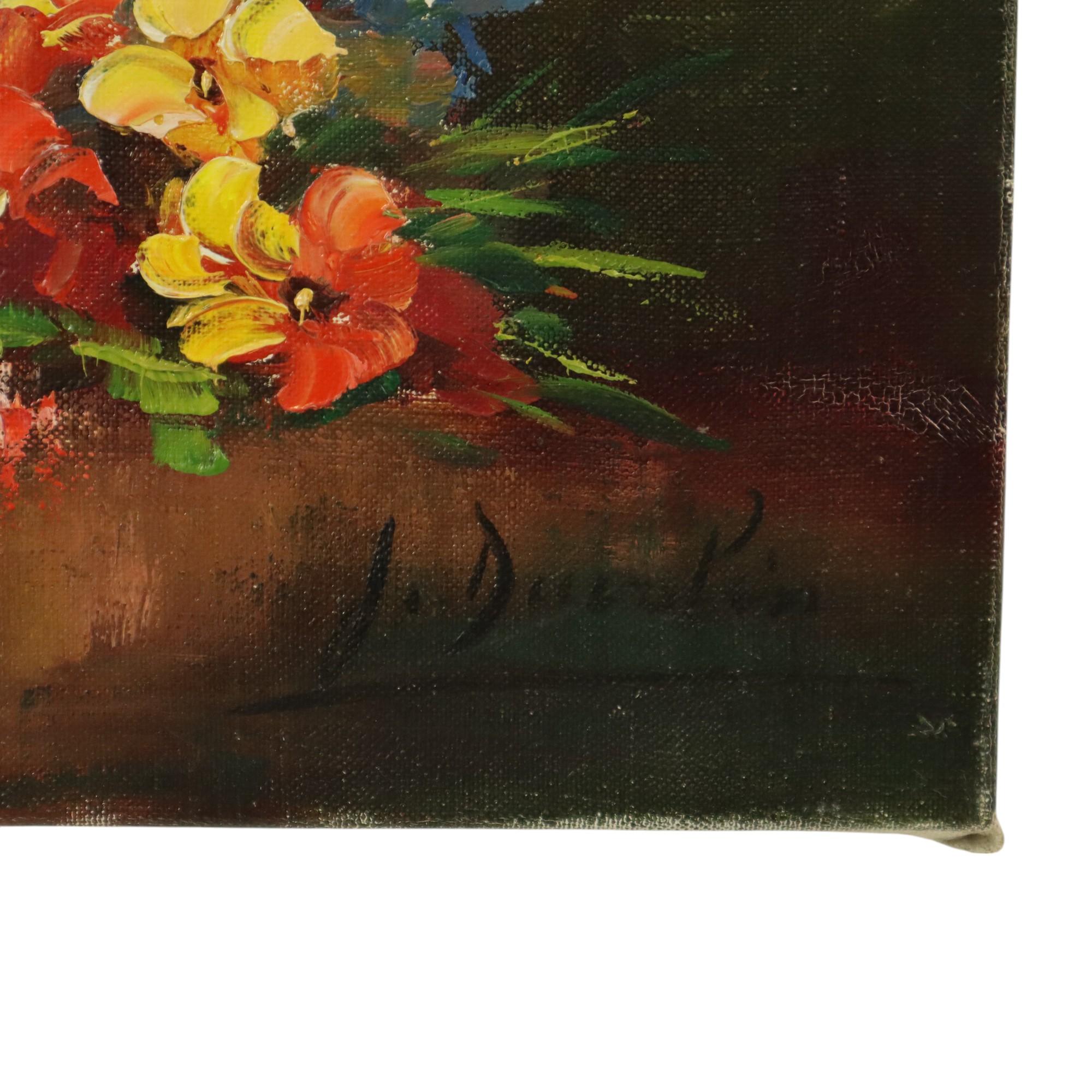 Belgian Large Colorful Flowers Still Life Painting Signed 60x50cm For Sale