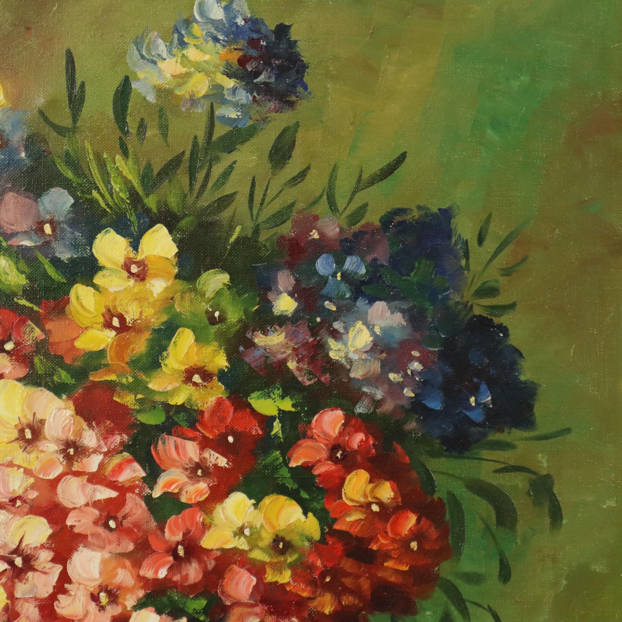 Large Colorful Flowers Still Life Painting Signed 60x50cm In Good Condition For Sale In Poperinge, BE