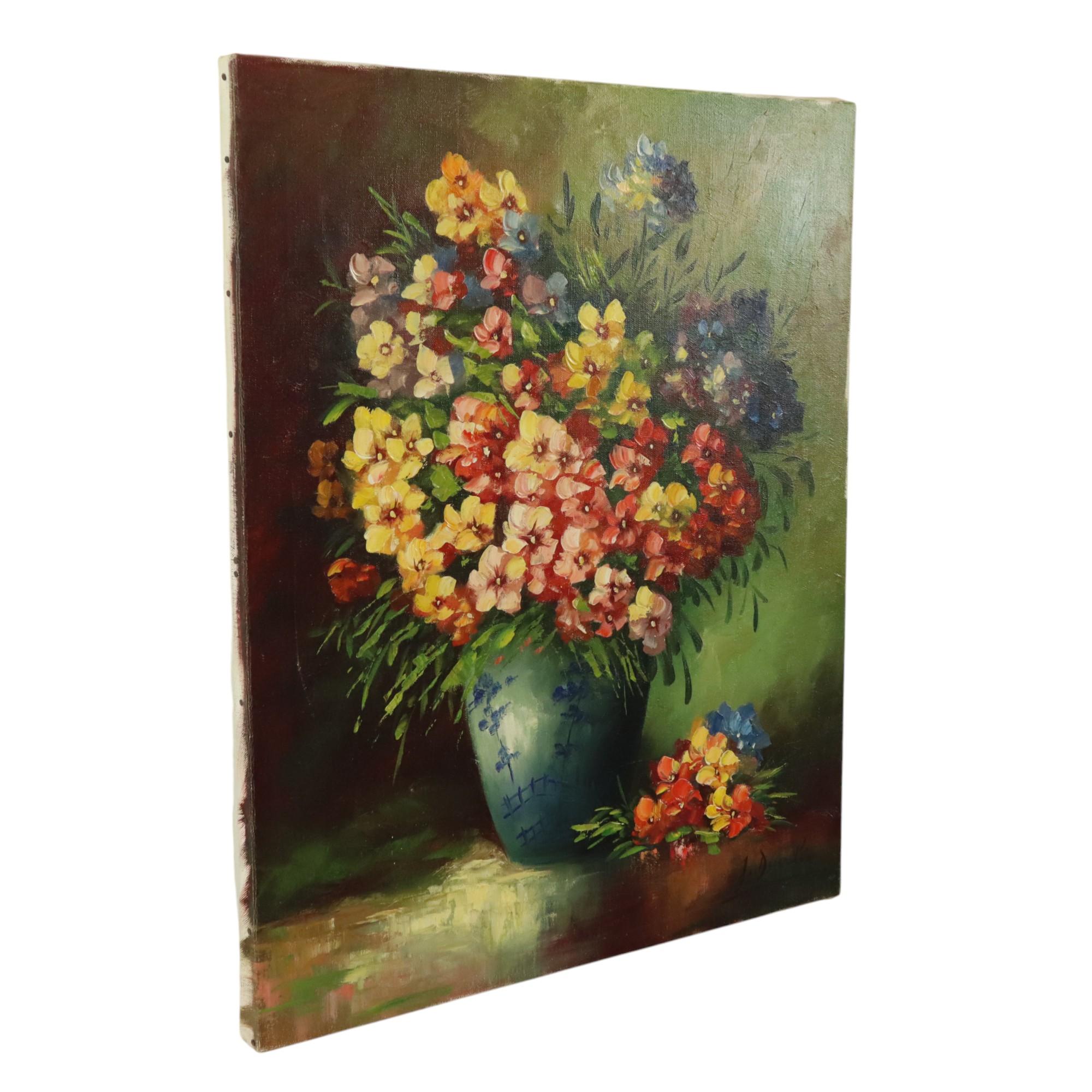 Large Colorful Flowers Still Life Painting Signed 60x50cm For Sale 1