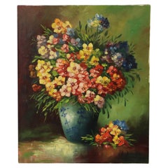 Large Colorful Flowers Still Life Painting Signed 60x50cm