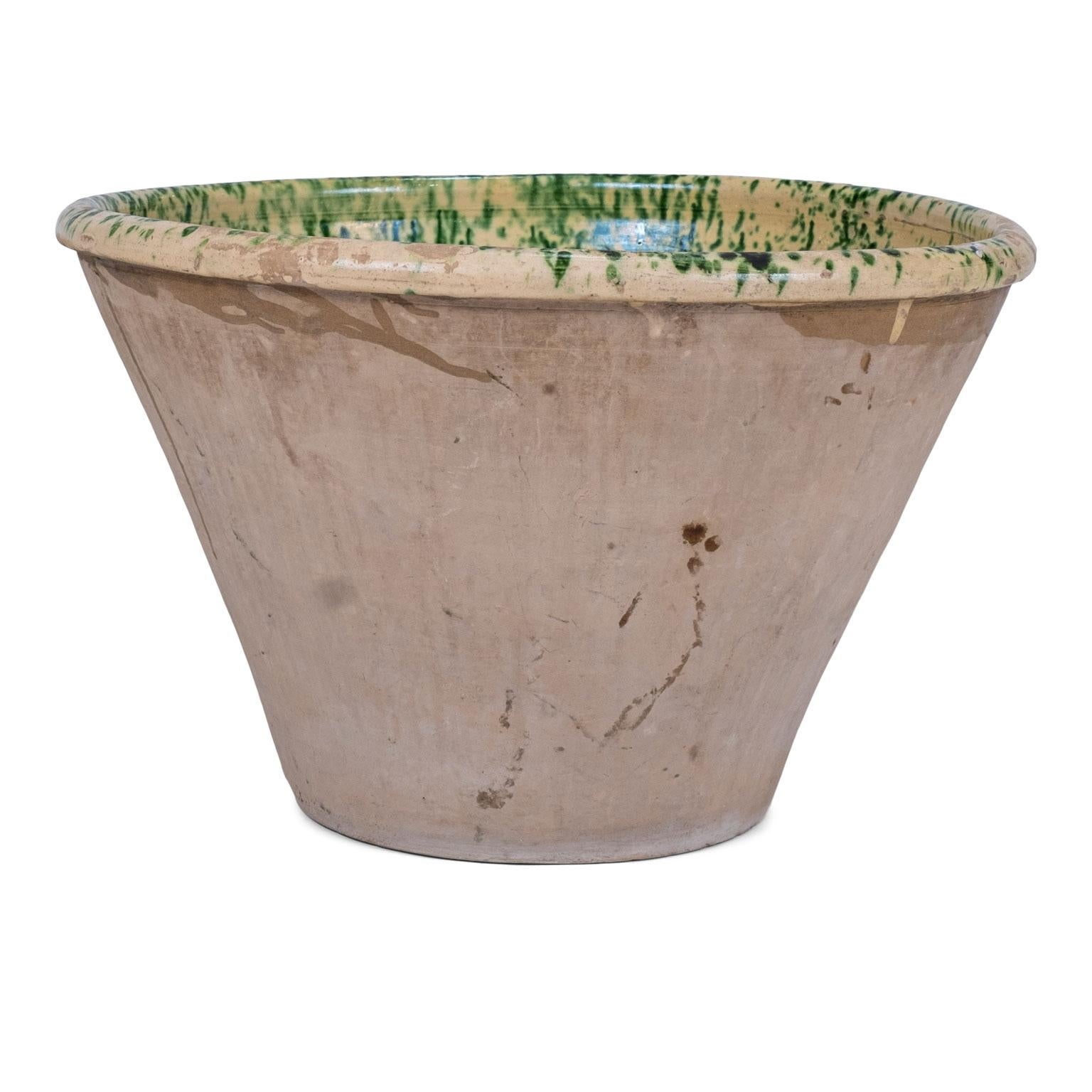 19th Century Large Colorful Glazed Terracotta Passata Bowl For Sale