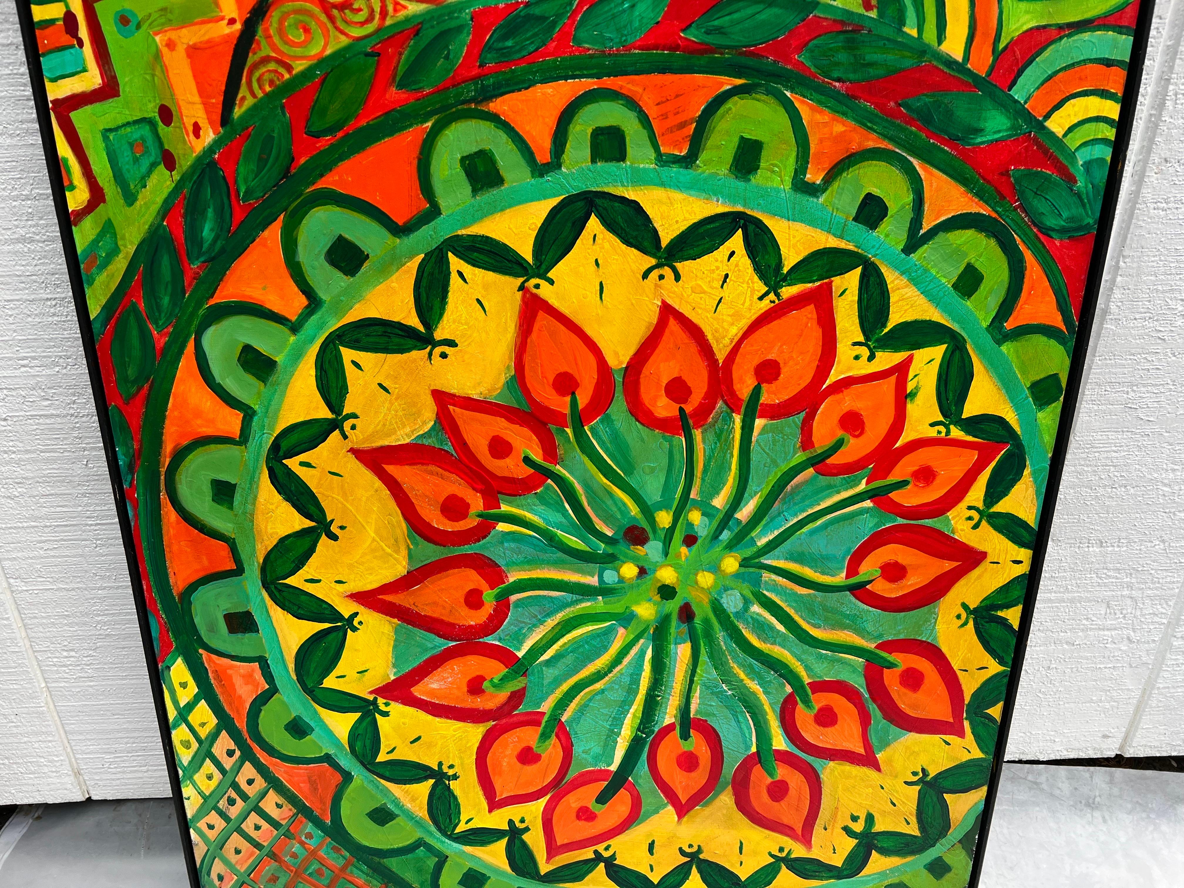 Americano Grande dipinto meditativo colorato Greene & Greene di Carol Bertrand in vendita