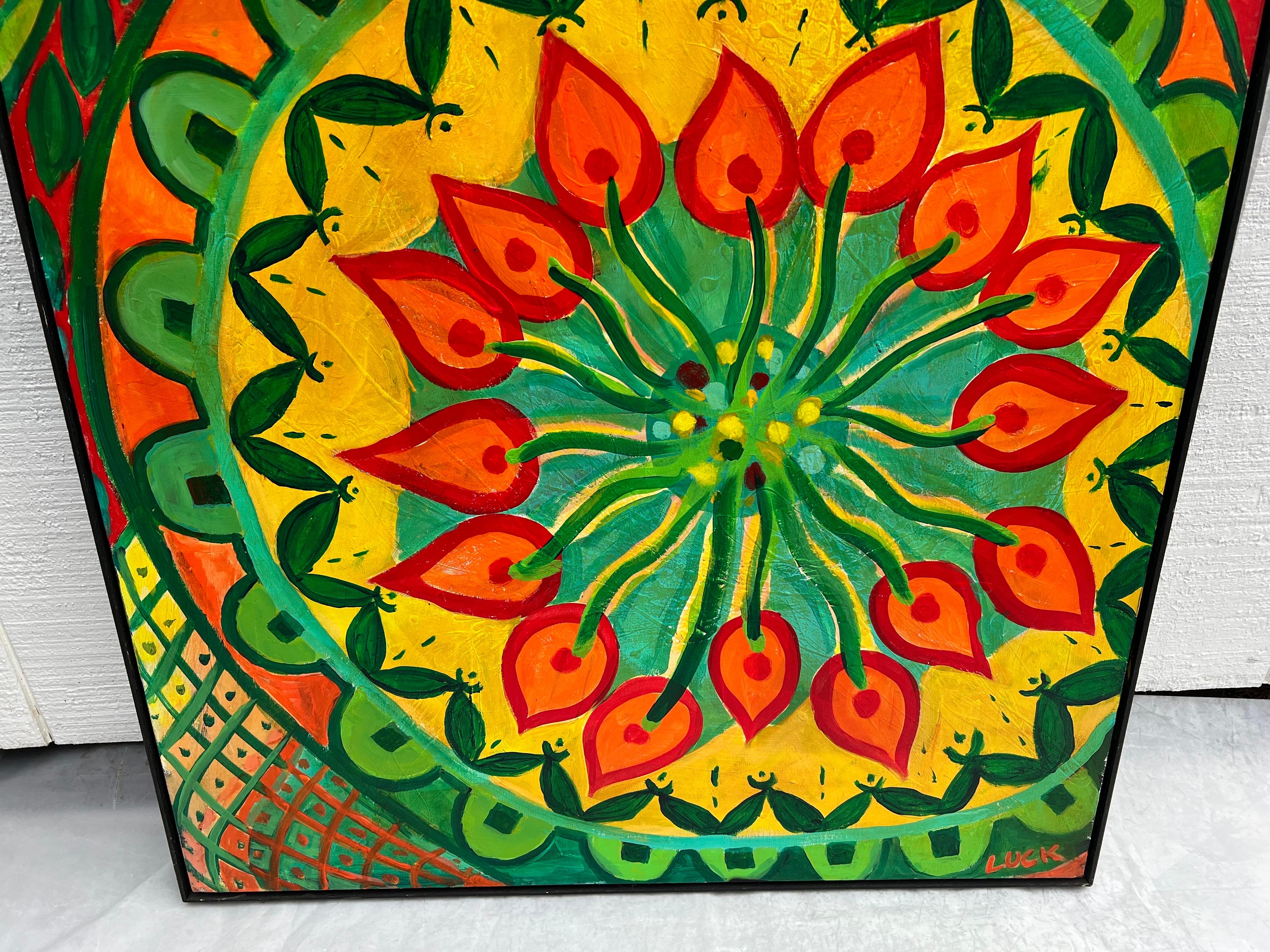Grande dipinto meditativo colorato Greene & Greene di Carol Bertrand In condizioni buone in vendita a Redding, CT