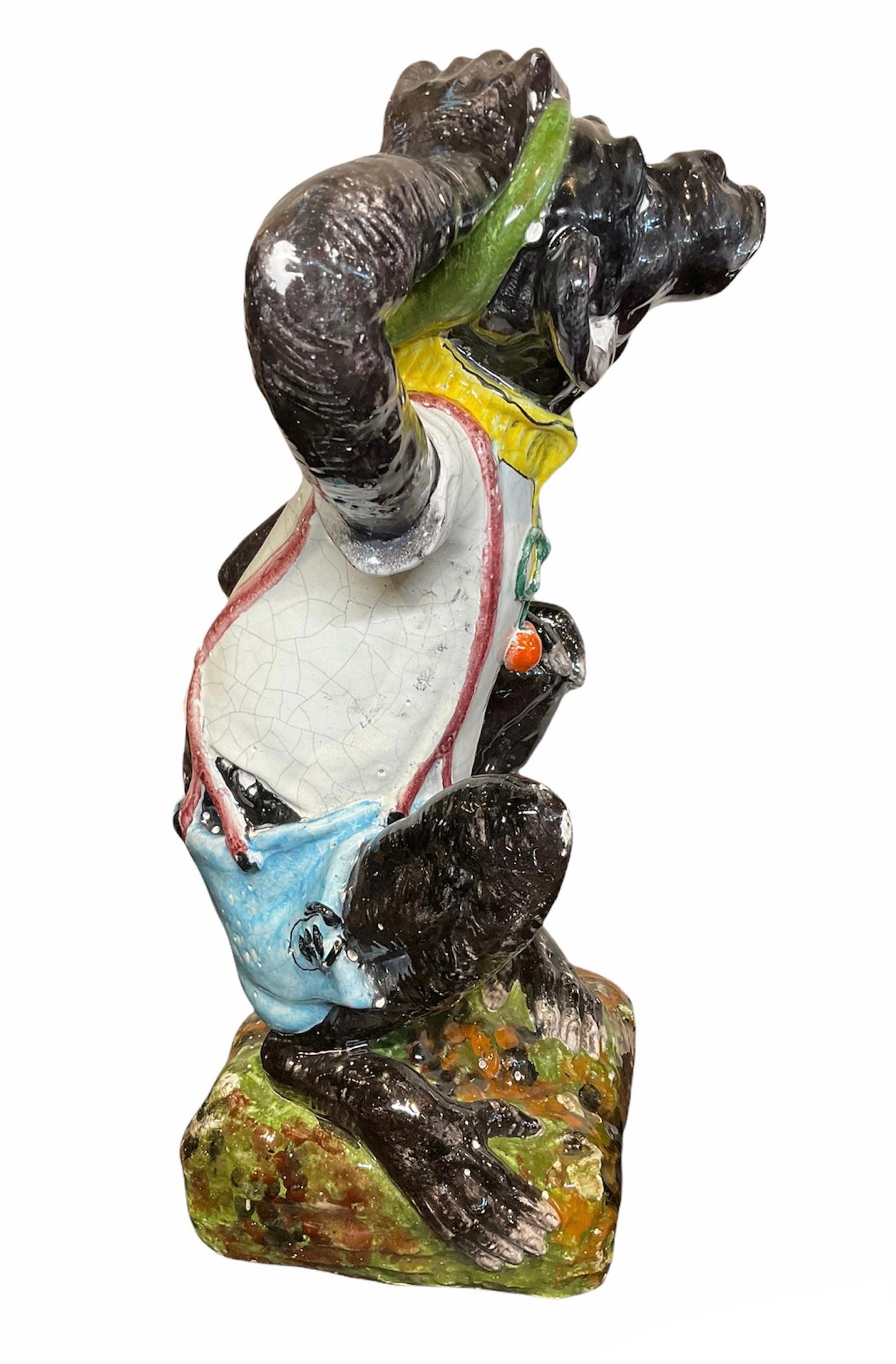 Large Colorful Hand Painted Majolica Monkey Sculpture For Sale 2