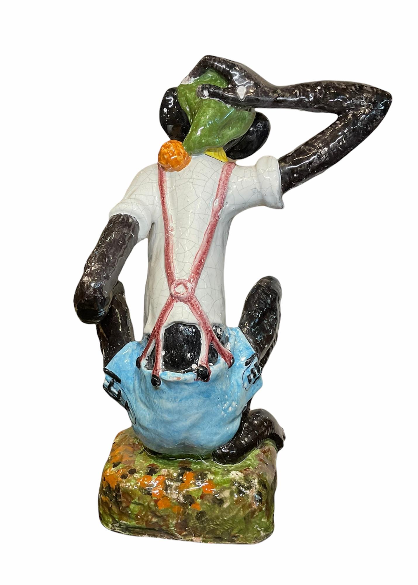 20th Century Large Colorful Hand Painted Majolica Monkey Sculpture For Sale