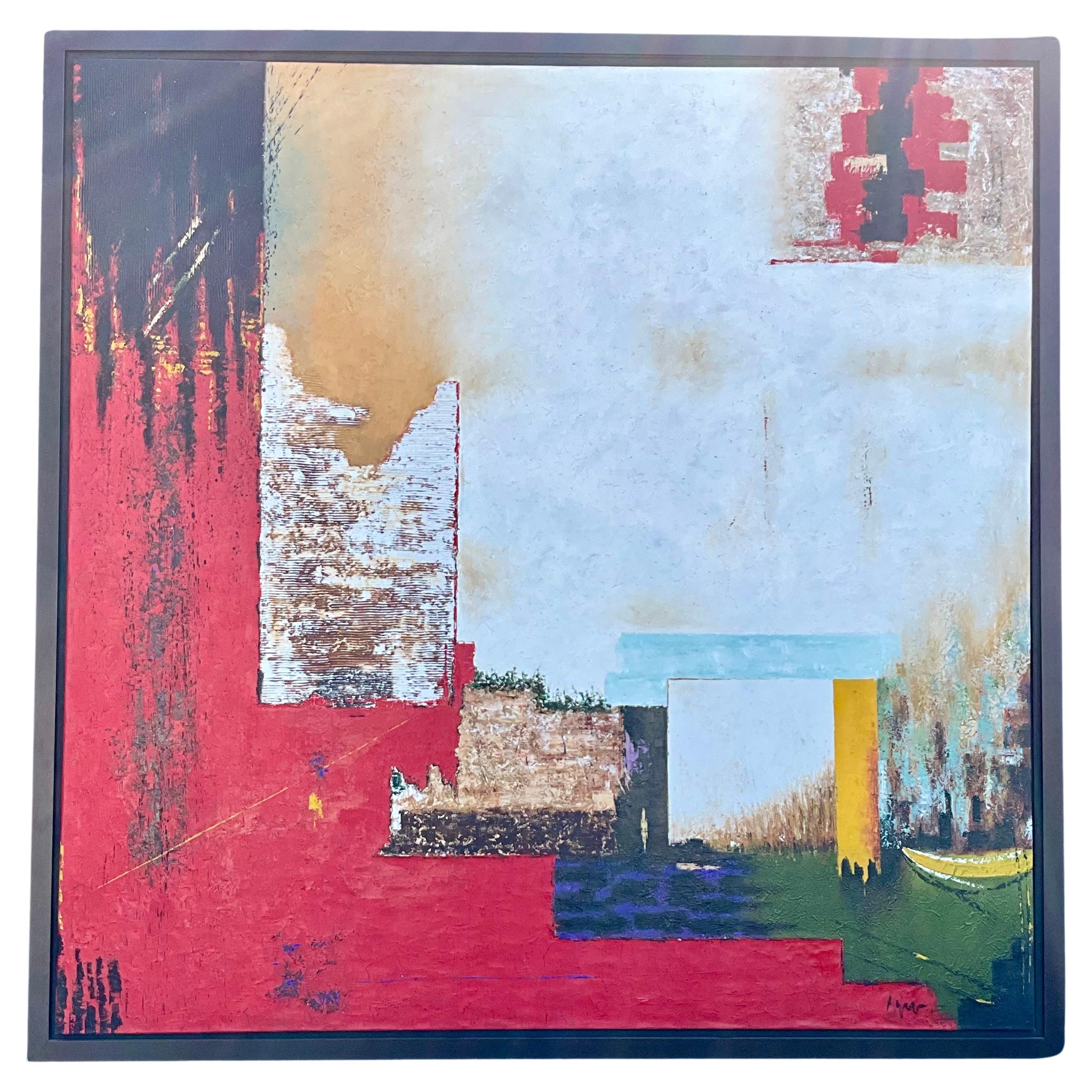Große bunte Impasto abstrakte Ölgemälde signiert 1990's (Moderne der Mitte des Jahrhunderts) im Angebot