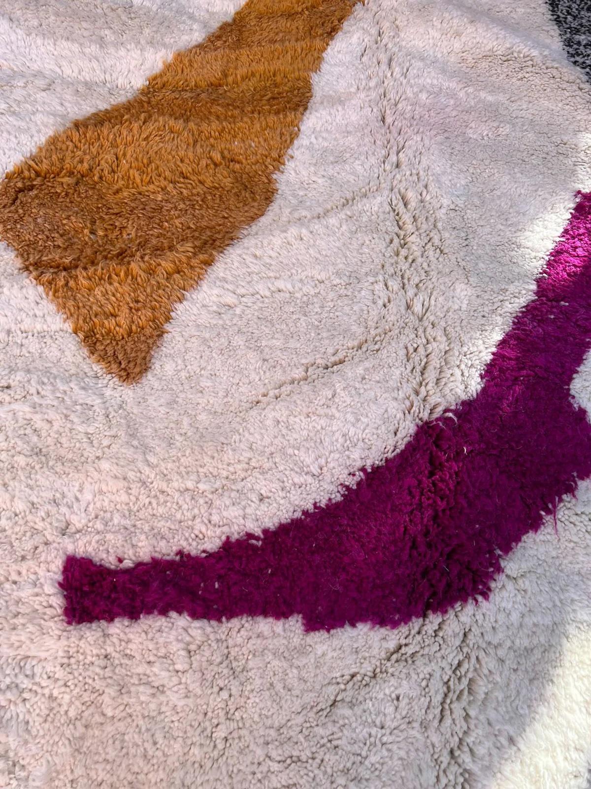 Woven Large Colorful Modern Moroccan Wool Beni M'Rirt Handwoven Rug w/ Abstract Shapes For Sale
