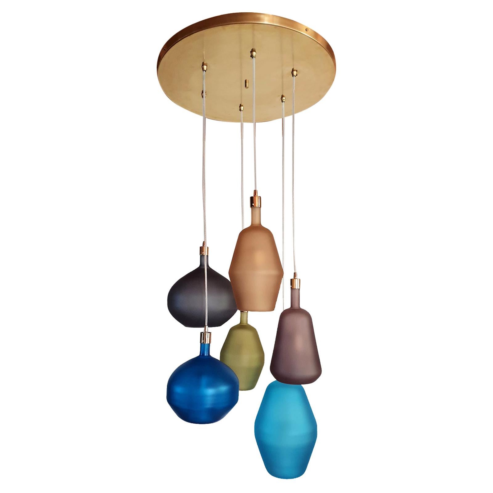 Large Colorful Murano Glass & Brass Mid-Century Modern Chandelier, Leucos Style