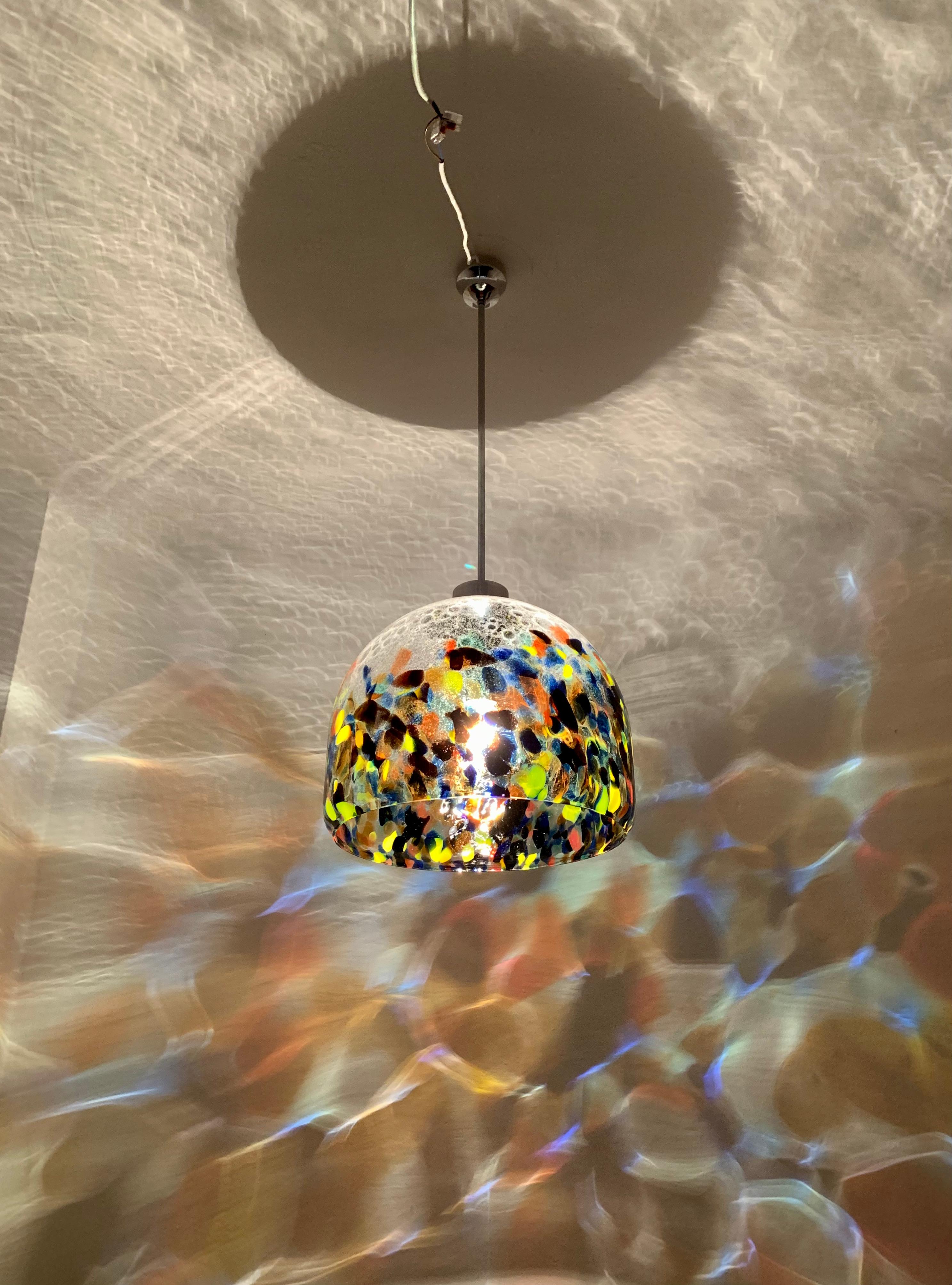 Metal Large Colorful Murano Glass Pendant Lamp For Sale