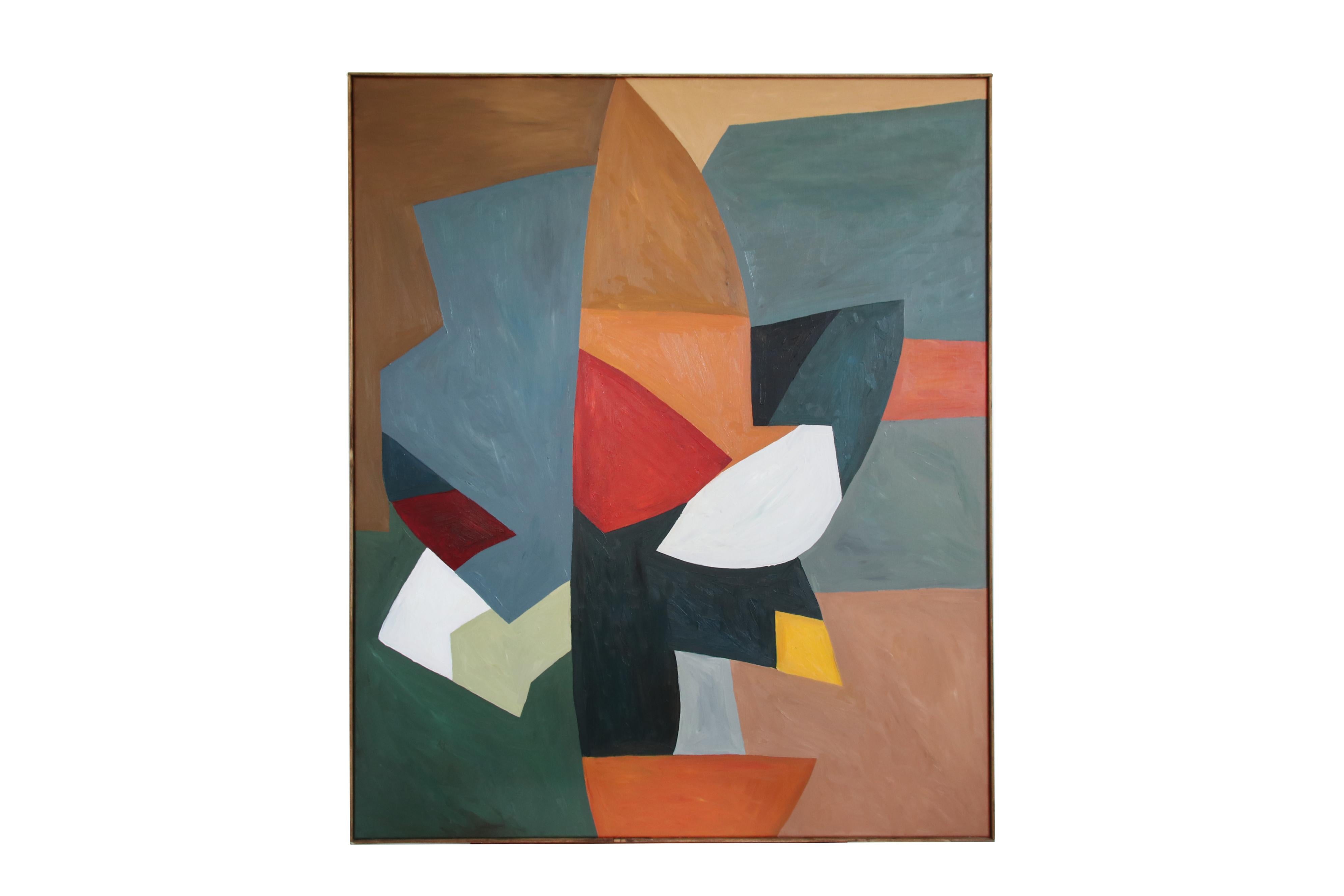 Großes farbenfrohes Ölgemälde von Studio AIK. Das Werk ist 121 x 101 cm groß. Dieses Werk ist vom russischen Konstruktivismus und dem französischen Tachismus der 1950er Jahre inspiriert. Das Studio AIK sucht das Gleichgewicht zwischen
