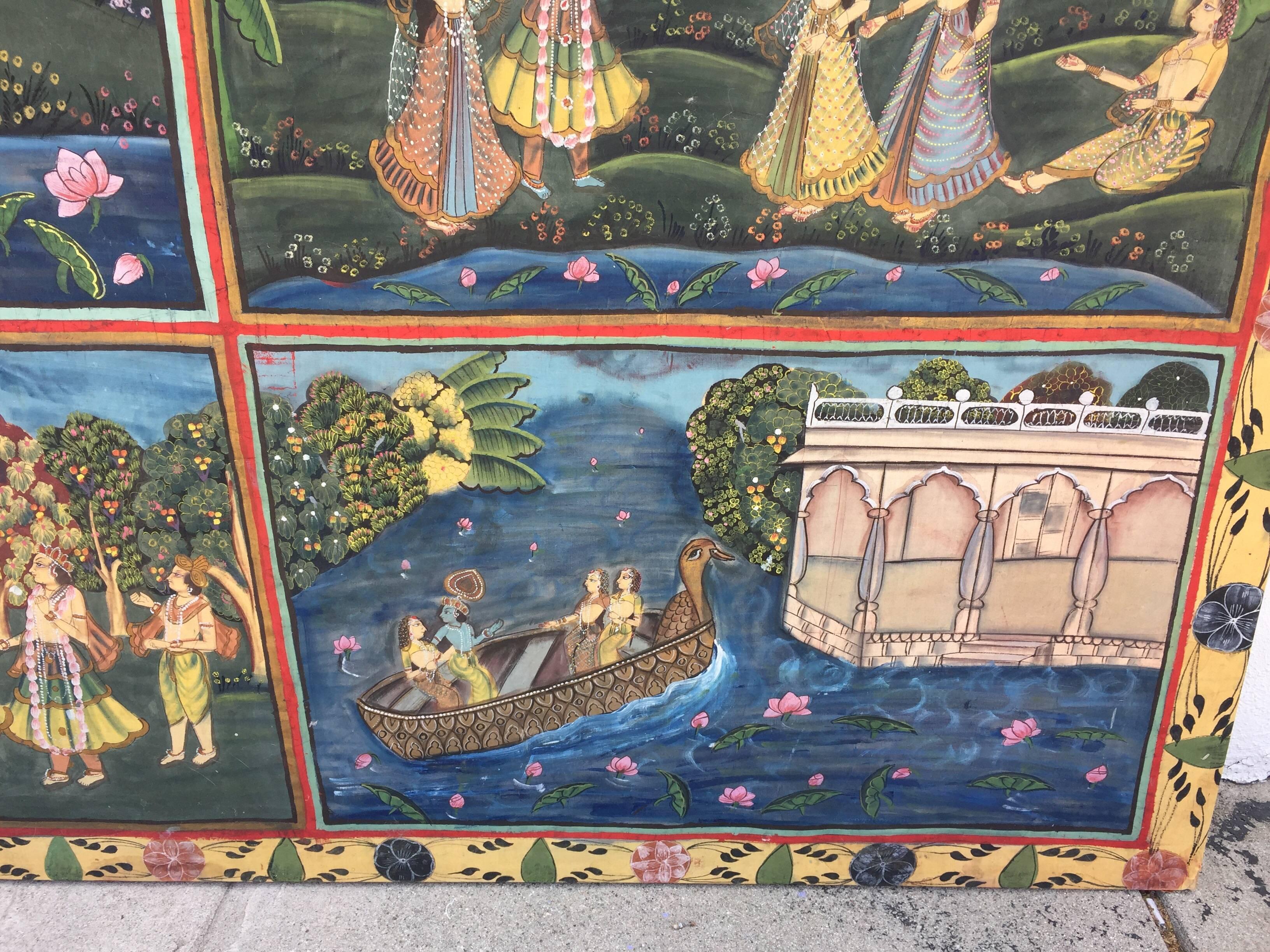 Large Colorful Pichhavai Silk Asian Painting with Krishna and Female Gopis 6