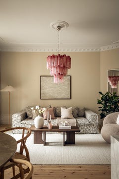 Large Colorful Pink Murano Chandelier Tronchi with pink swirled glass prisms