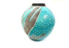 Grande vaso colorato in ciottoli e smalto Raku