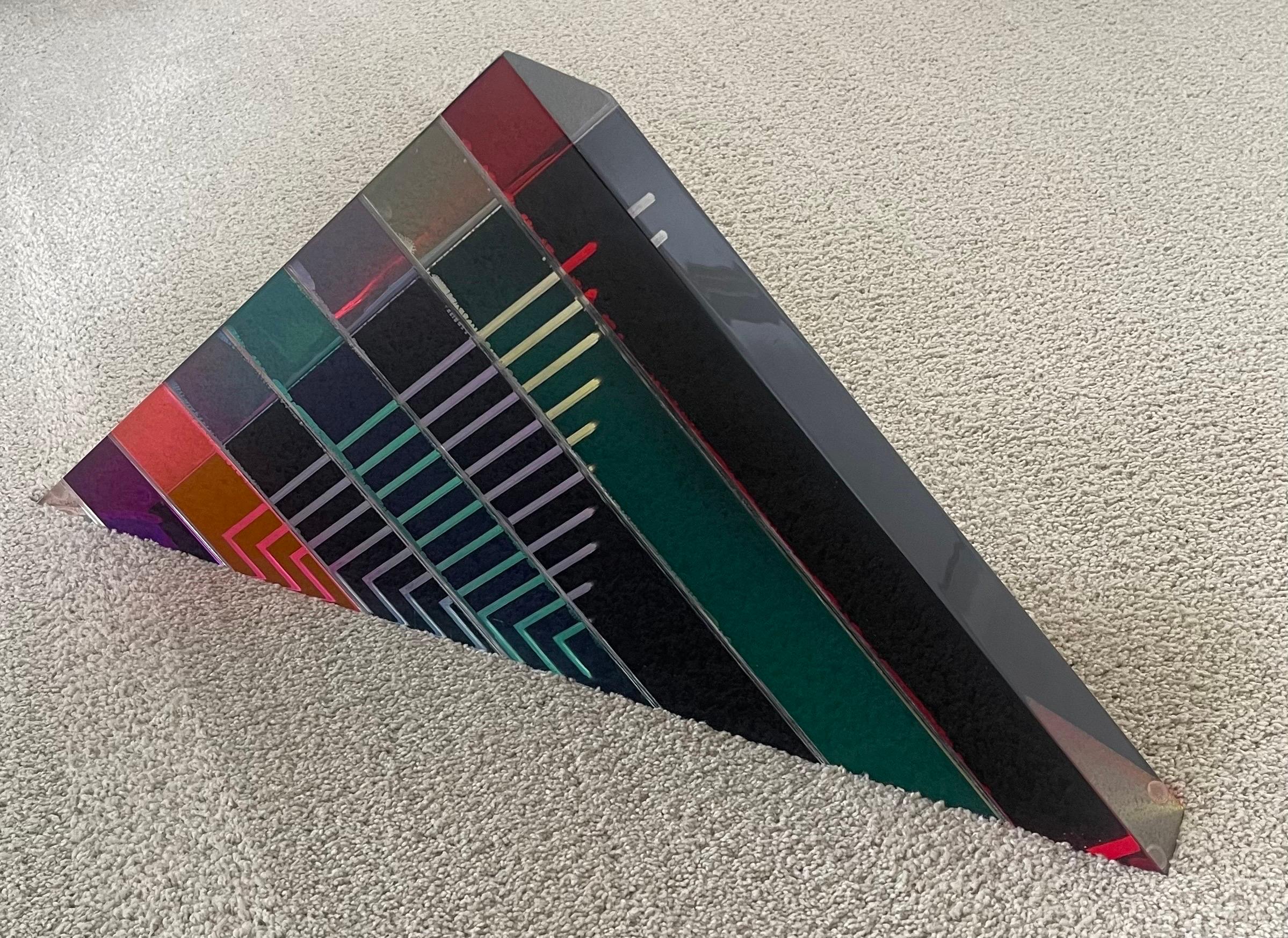 Large Colorful Triangular Lucite Sculpture by Shlomi Haziza For Sale 4