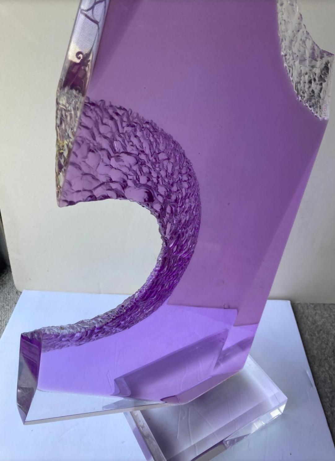 Large colorful abstract lucite sculpture by Israeli artist, Shlomi Haziza, circa early 1990s. The piece is in good vintage condition with no chips, cracks; there is some minor crazing on the piece and some scratches to the lucite on the bottom of