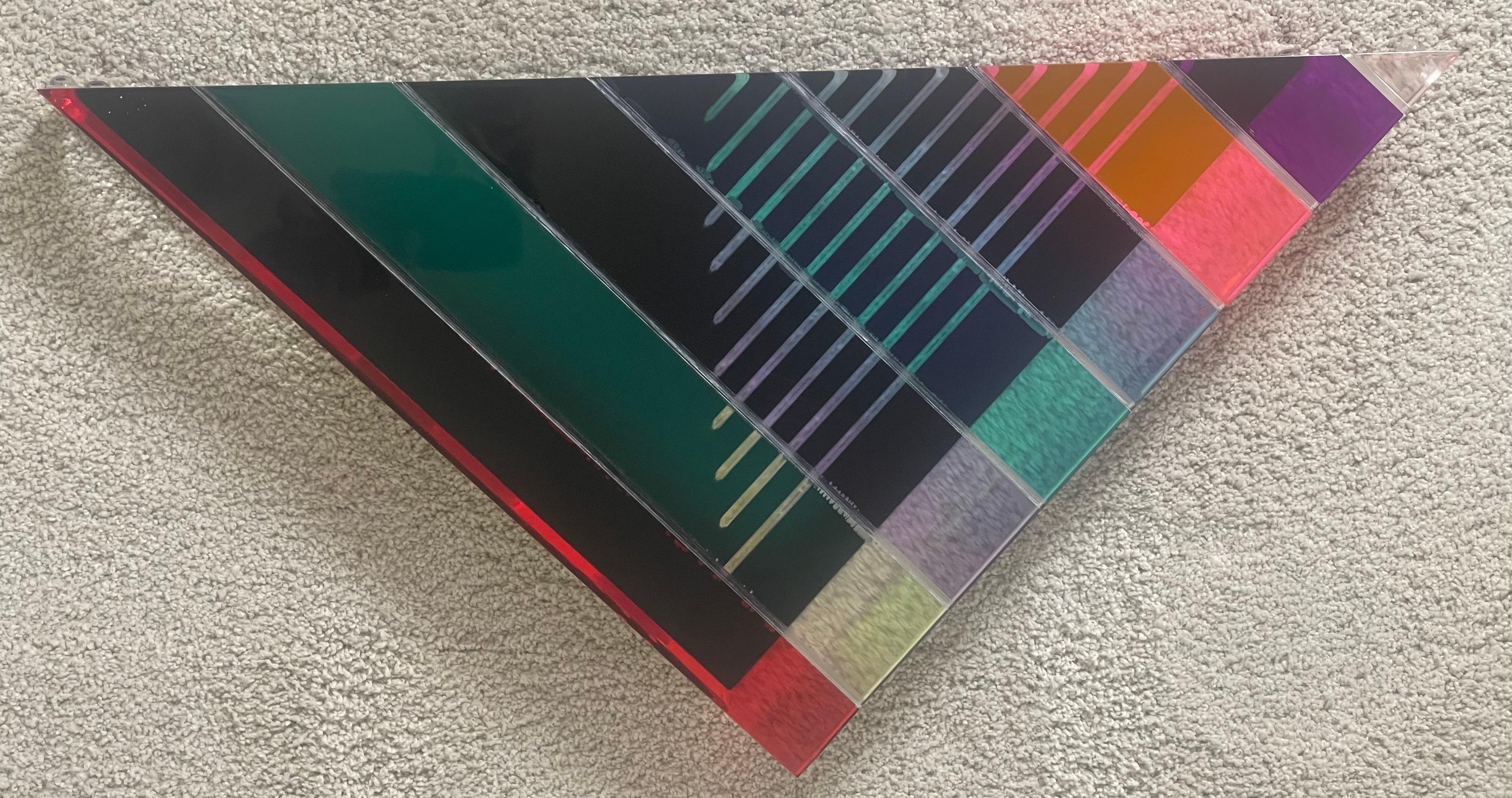 Post-Modern Large Colorful Triangular Lucite Sculpture by Shlomi Haziza