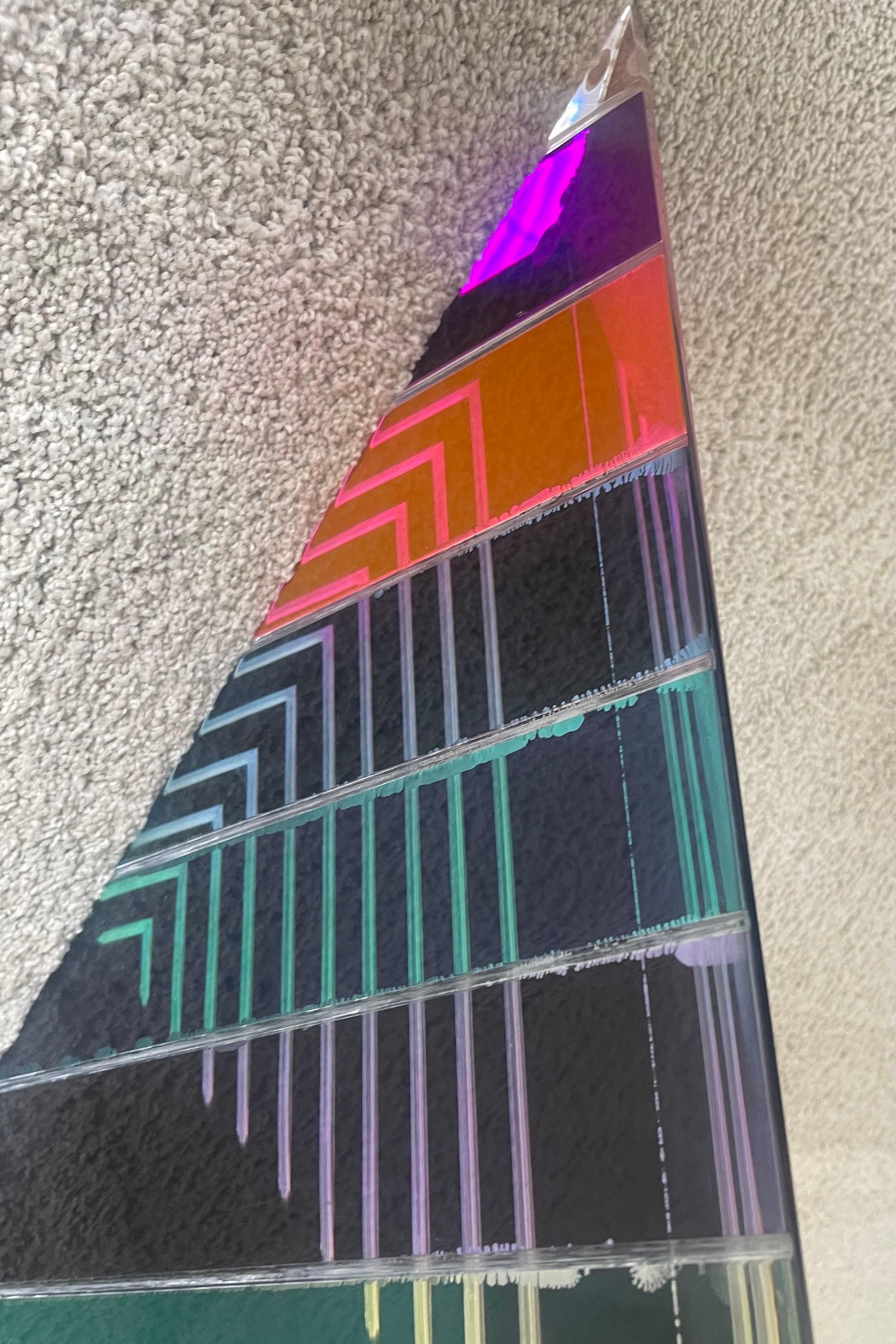 Large Colorful Triangular Lucite Sculpture by Shlomi Haziza In Good Condition For Sale In San Diego, CA
