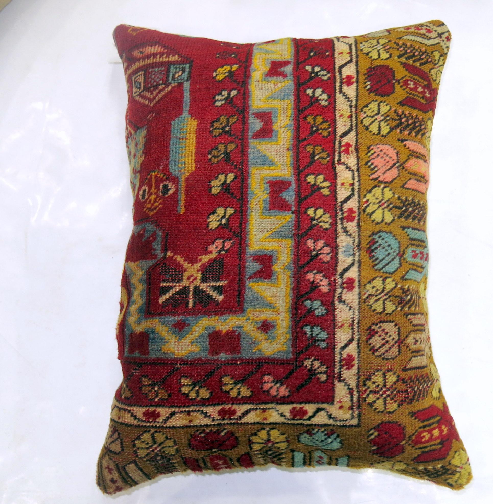 Bohemian Large Colorful Turkish Rug Border Pillow For Sale