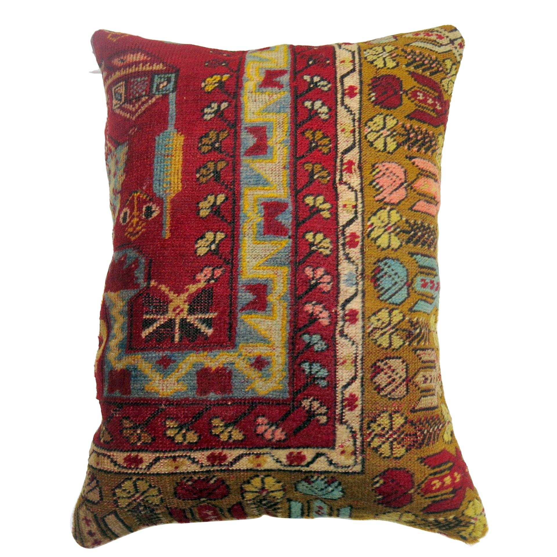 Large Colorful Turkish Rug Border Pillow For Sale