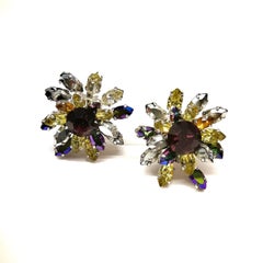 Large coloured, aurora borealis paste 'cluster' earrings, Christian Dior, 1959