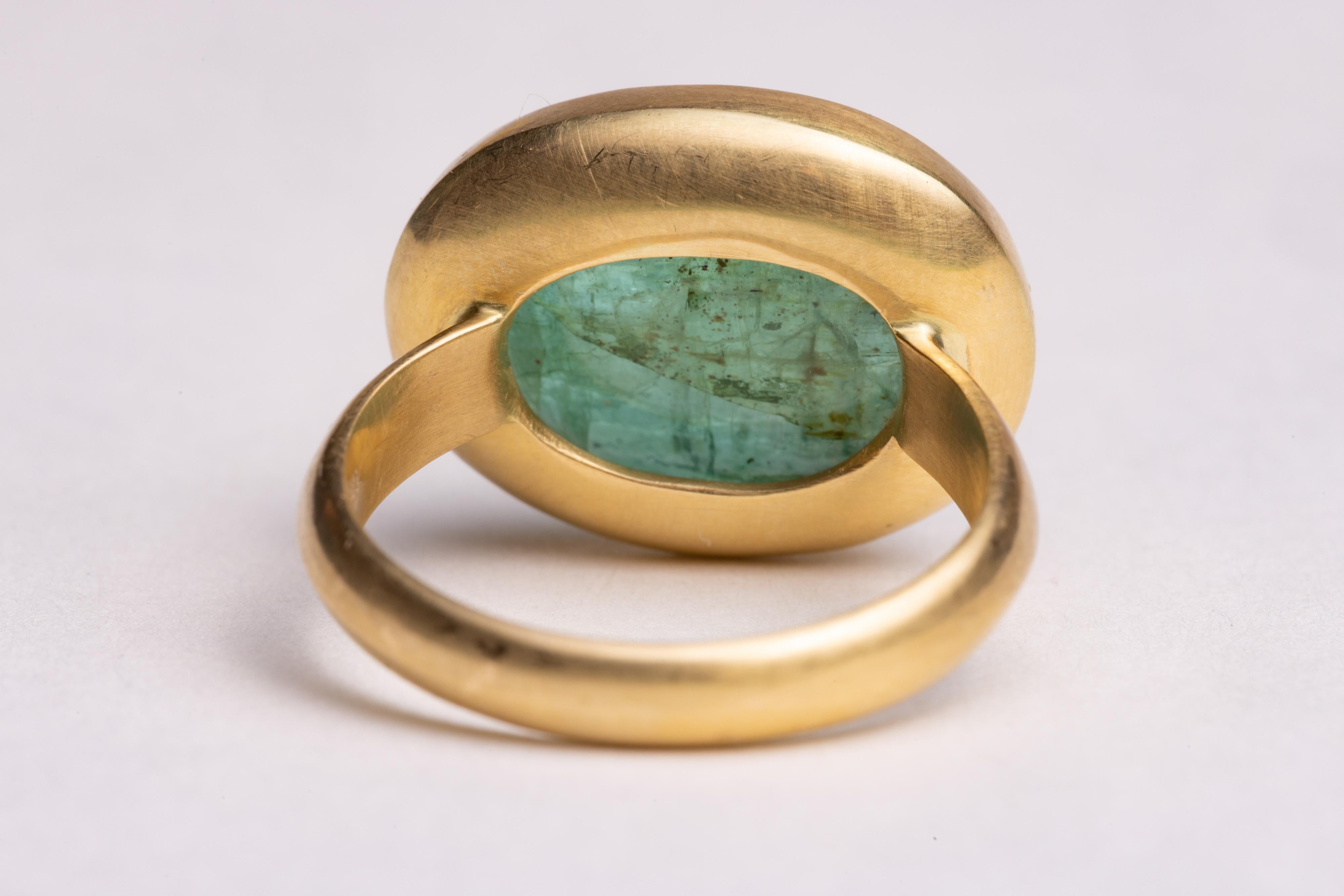 Cabochon Large Columbian Emerald Dome Ring in 22K Gold For Sale