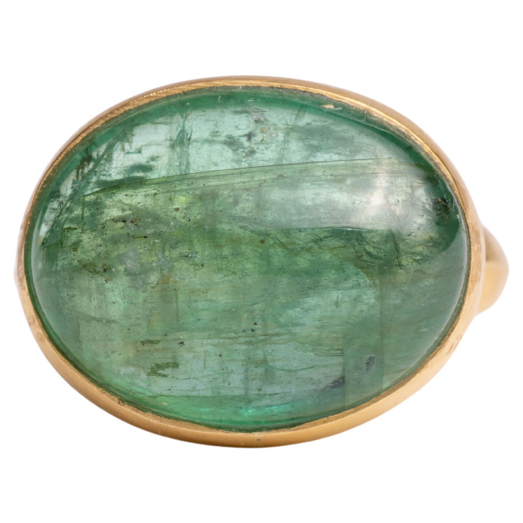 Large Columbian Emerald Dome Ring in 22K Gold For Sale