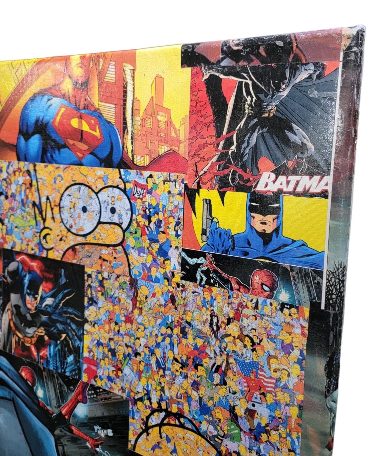 Modern Large Comic Book Cut Outs Poster With Hand Painted Batman For Sale