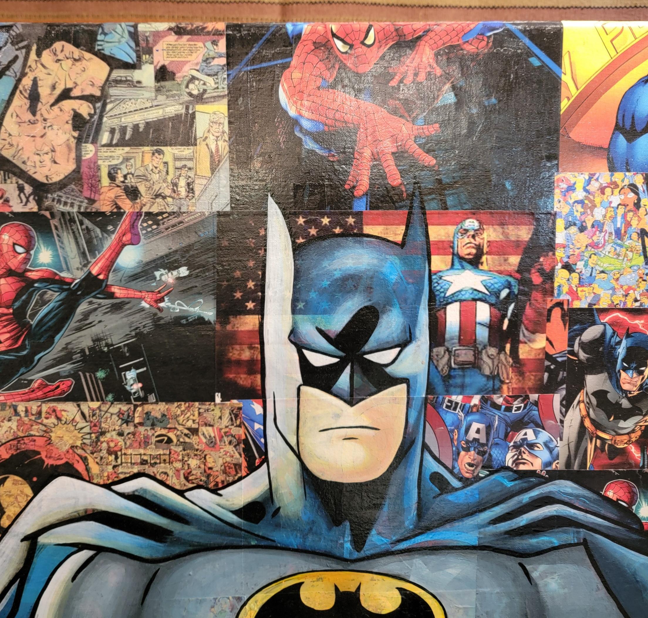 20th Century Large Comic Book Cut Outs Poster With Hand Painted Batman For Sale