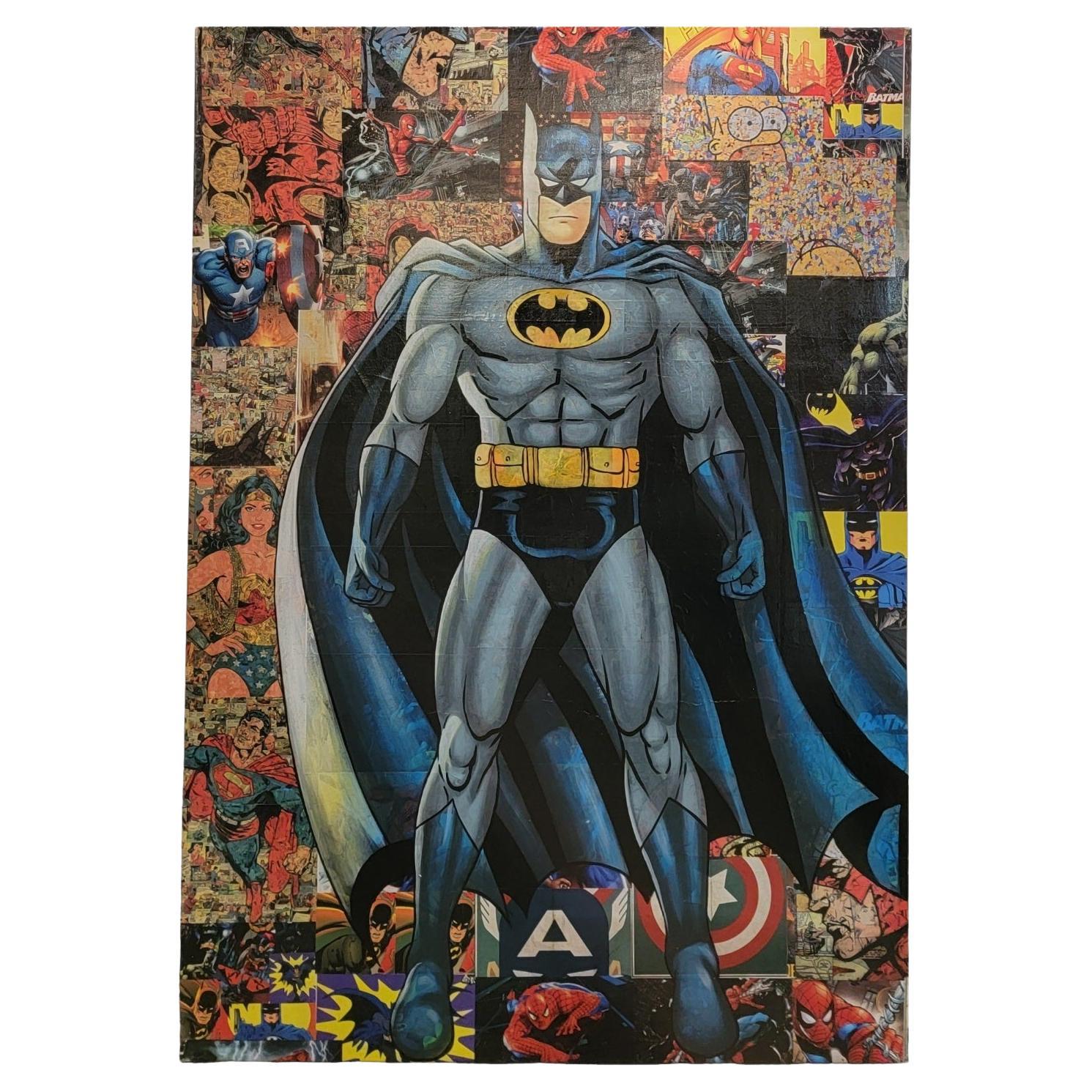 Large Comic Book Cut Outs Poster With Hand Painted Batman For Sale