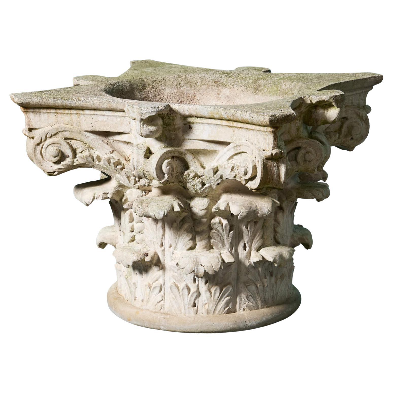 Large Composition Stone Corinthian Capital Planter