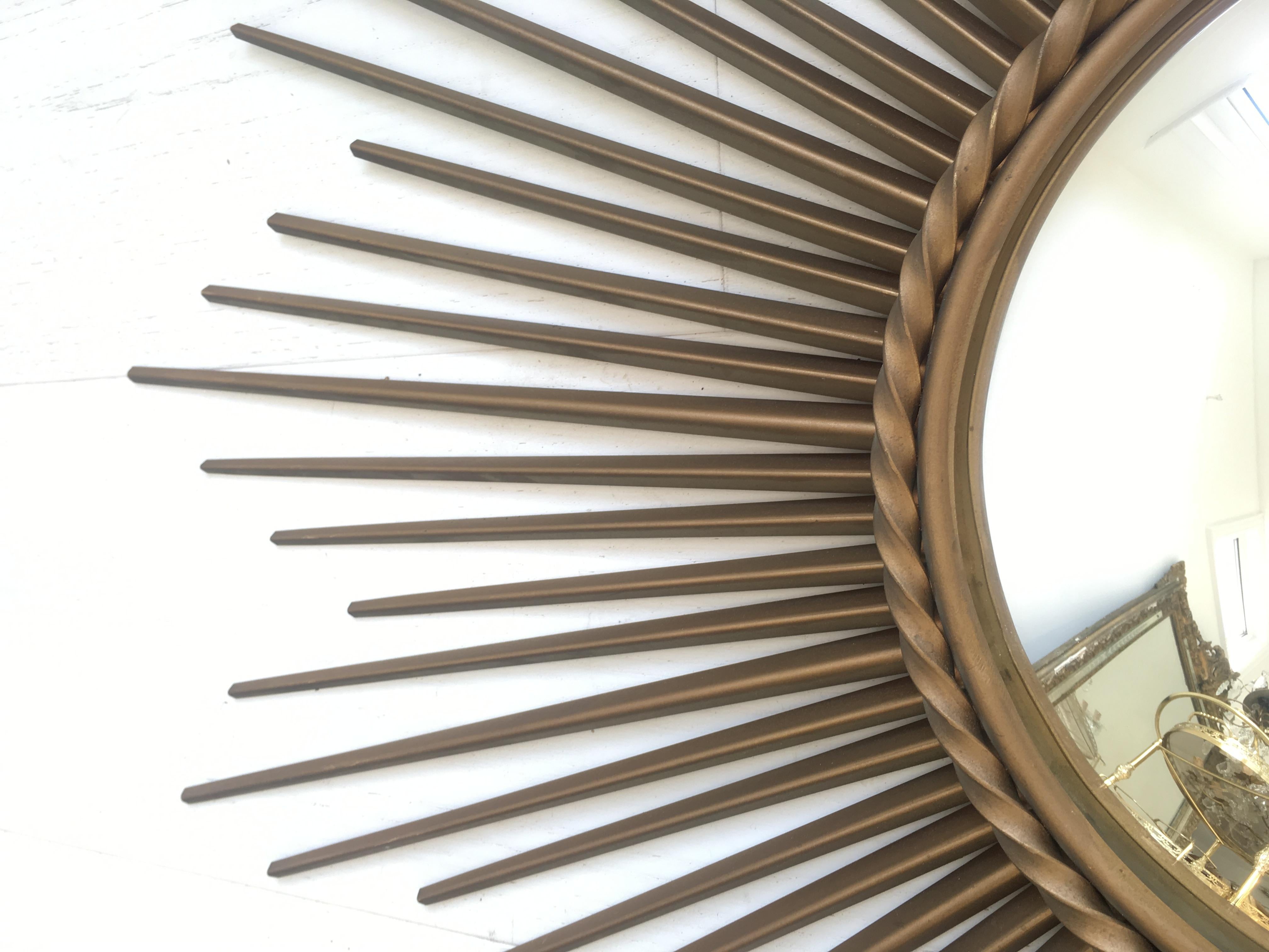 Mid-Century Modern Large Concave Chaty Vallauris Sunburst Mirror For Sale