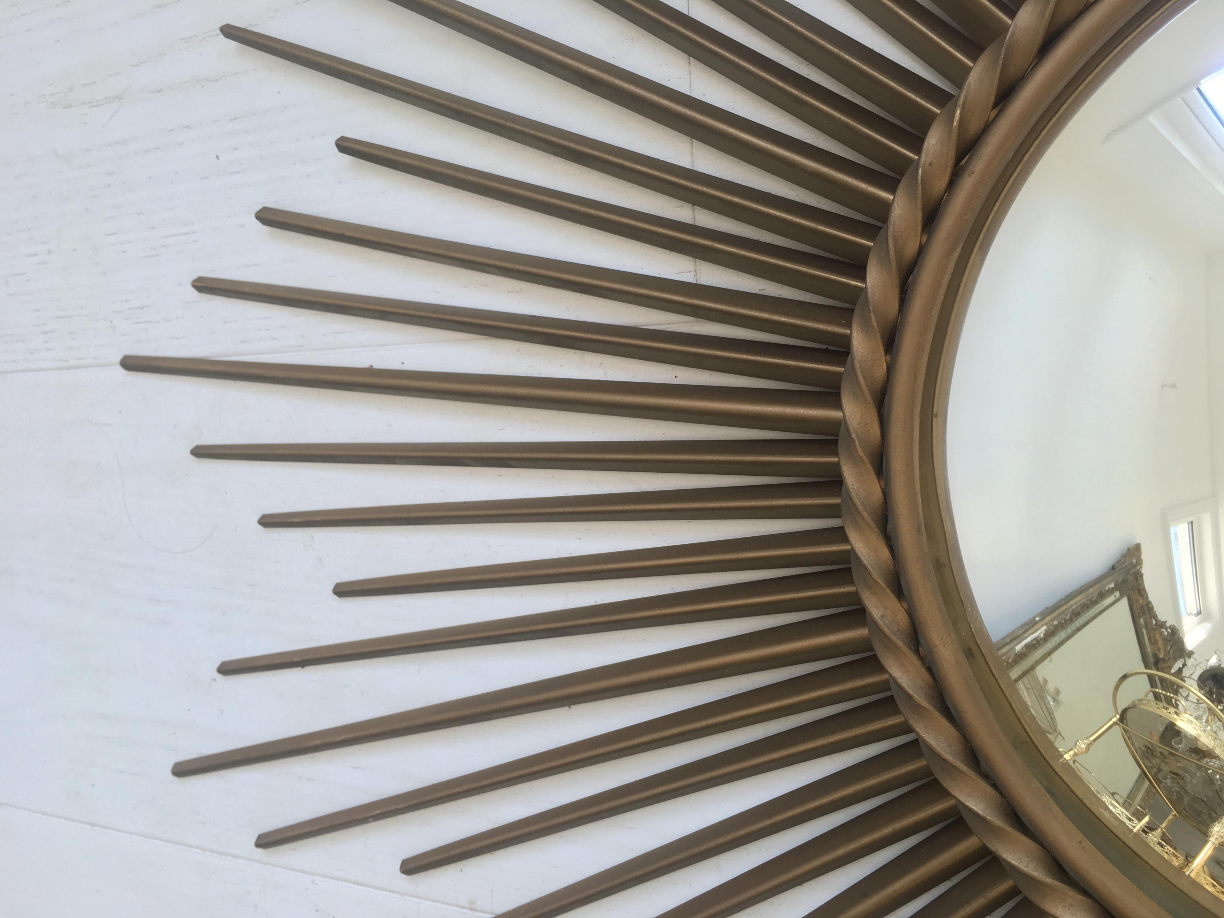 French Large Concave Chaty Vallauris Sunburst Mirror For Sale