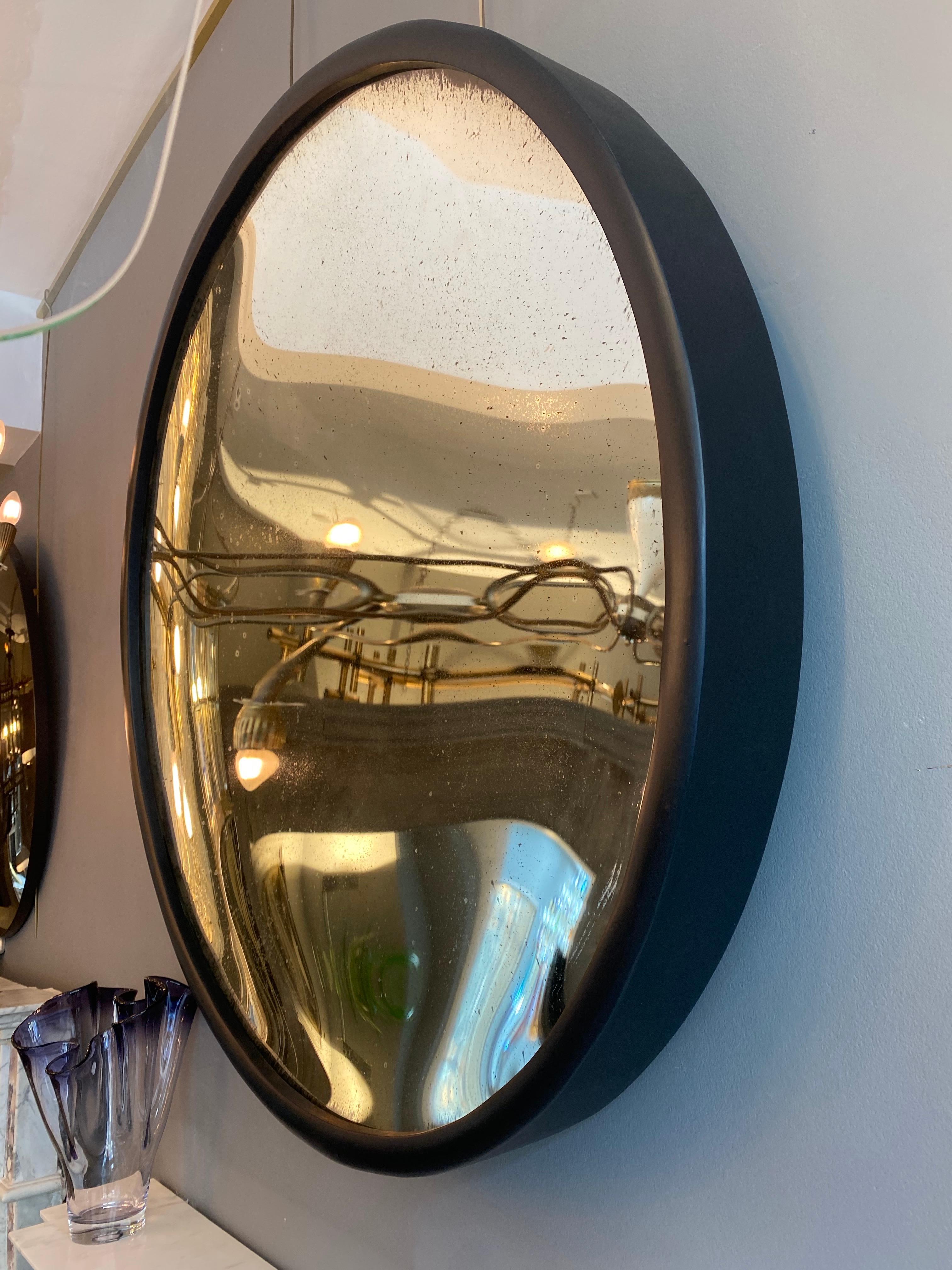 Modern Large Concave Silver Distressed Mirror
