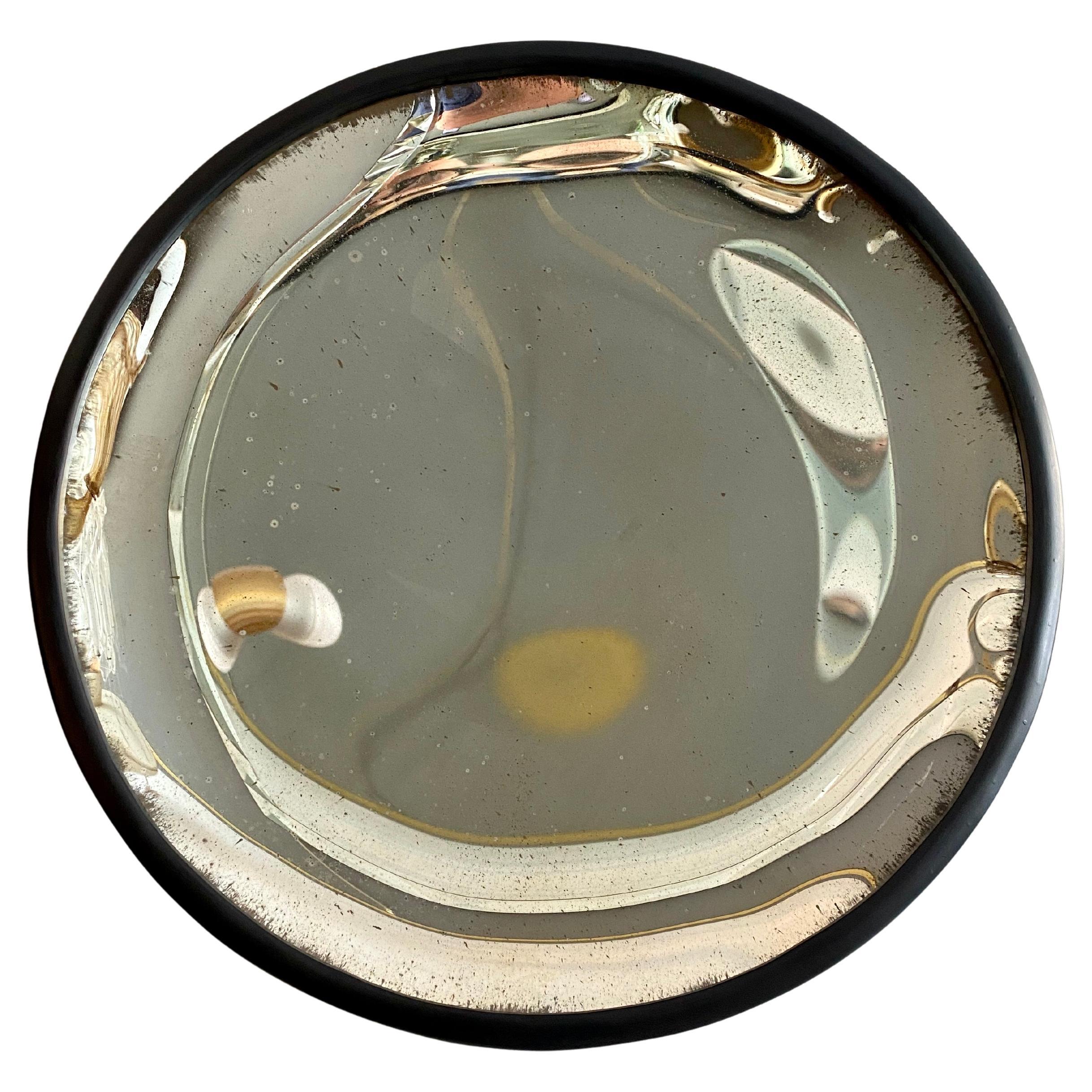 Large Concave Silver Distressed Mirror