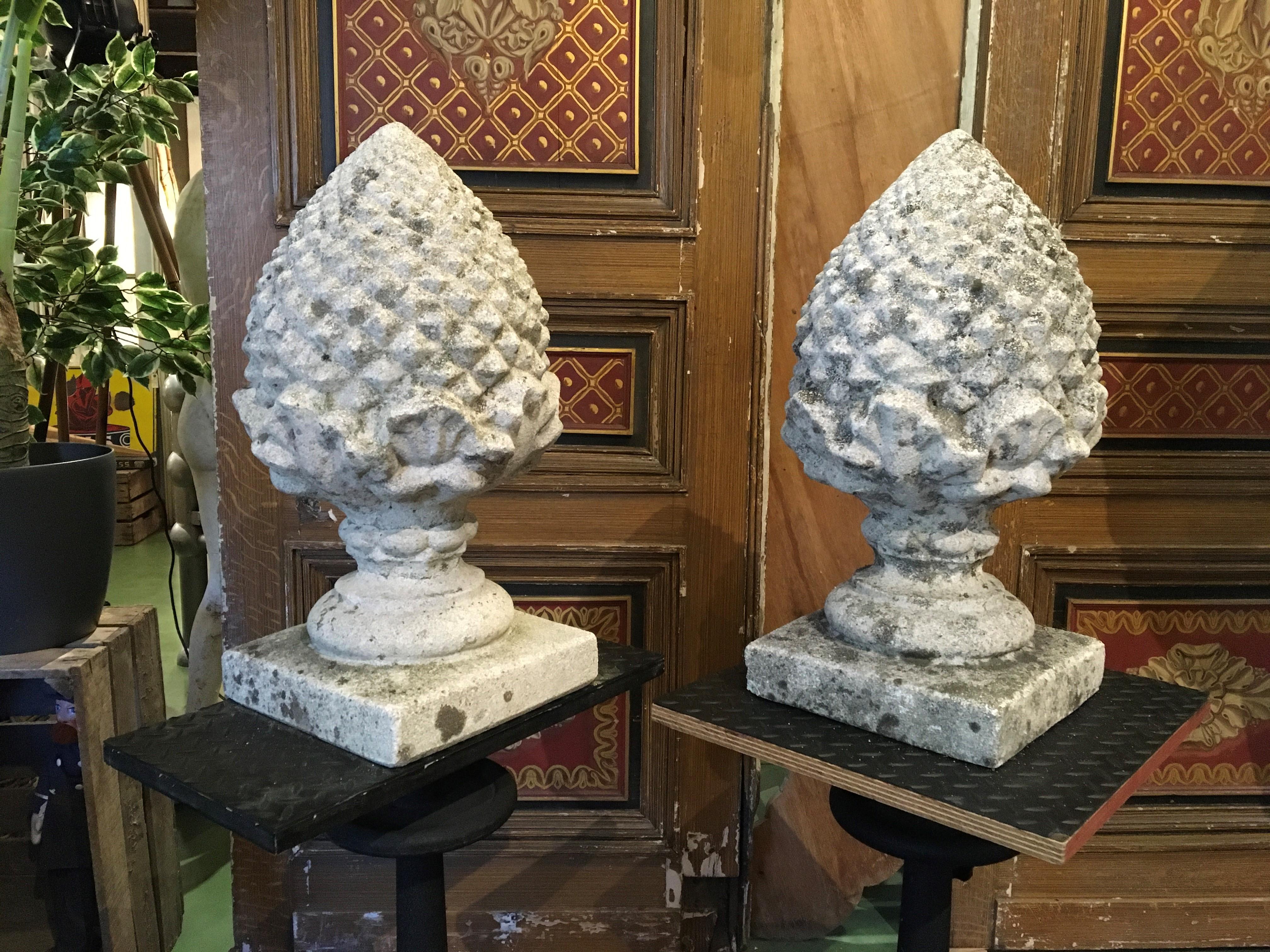 Large Concrete Pinecone Gate Pillar Finials, Pair of, 2