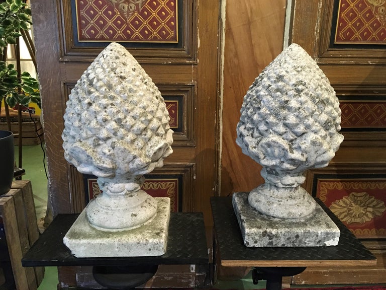 Large Concrete Pinecone Gate Pillar Finials, Pair of, For Sale 8