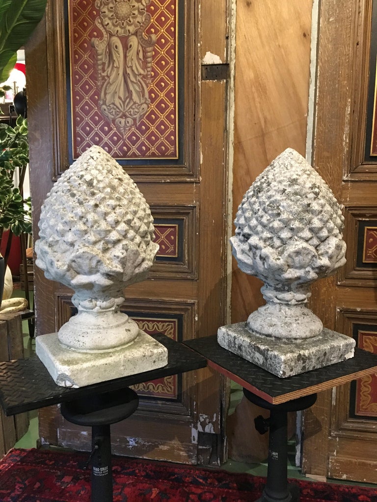 Large Concrete Pinecone Gate Pillar Finials, Pair of, For Sale 11