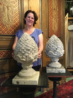 Large Concrete Pinecone Gate Pillar Finials, Pair of,