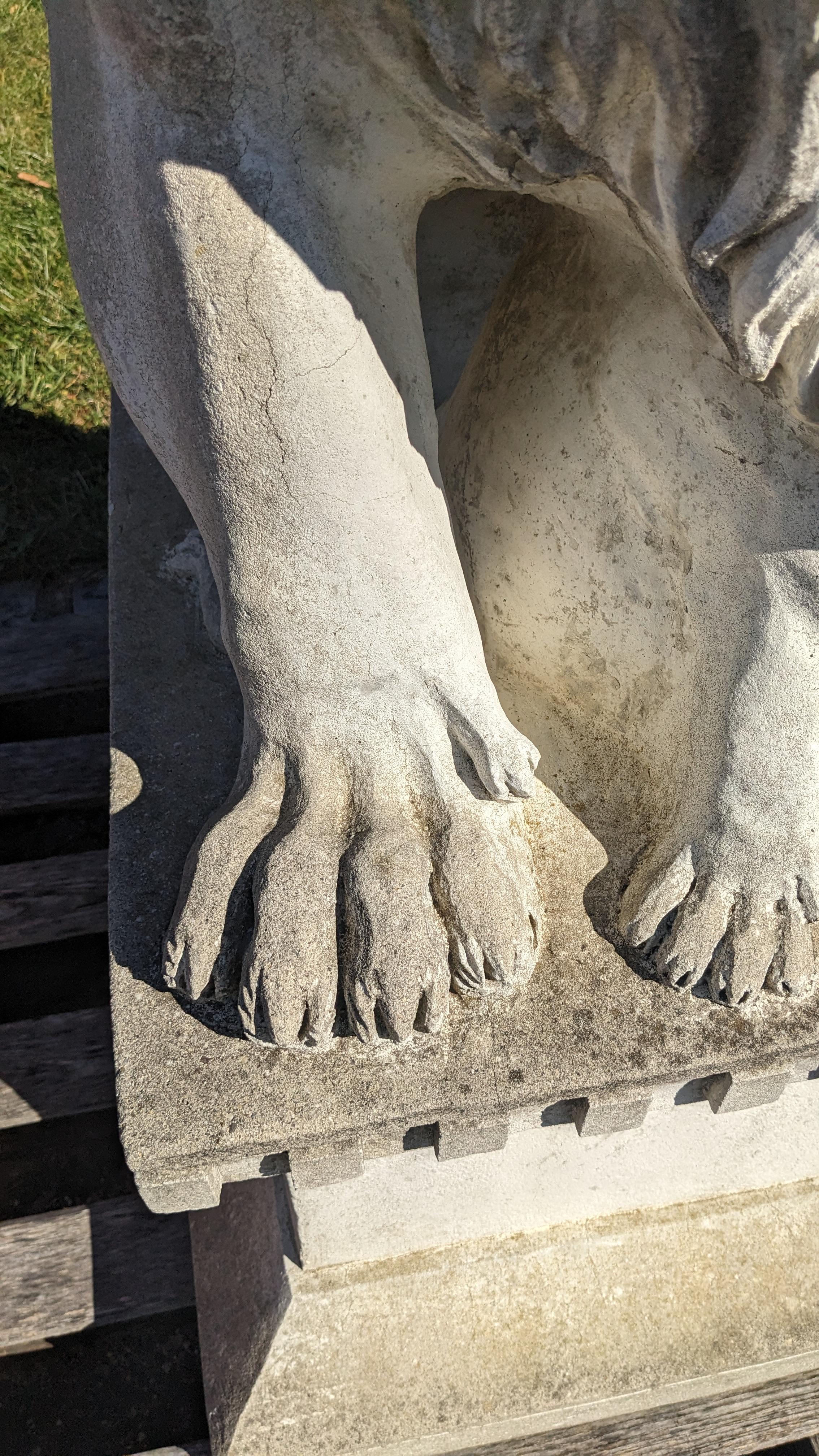 Grande statue de lion et lionceau assis en béton sur socle Entrée de jardin Porte 50