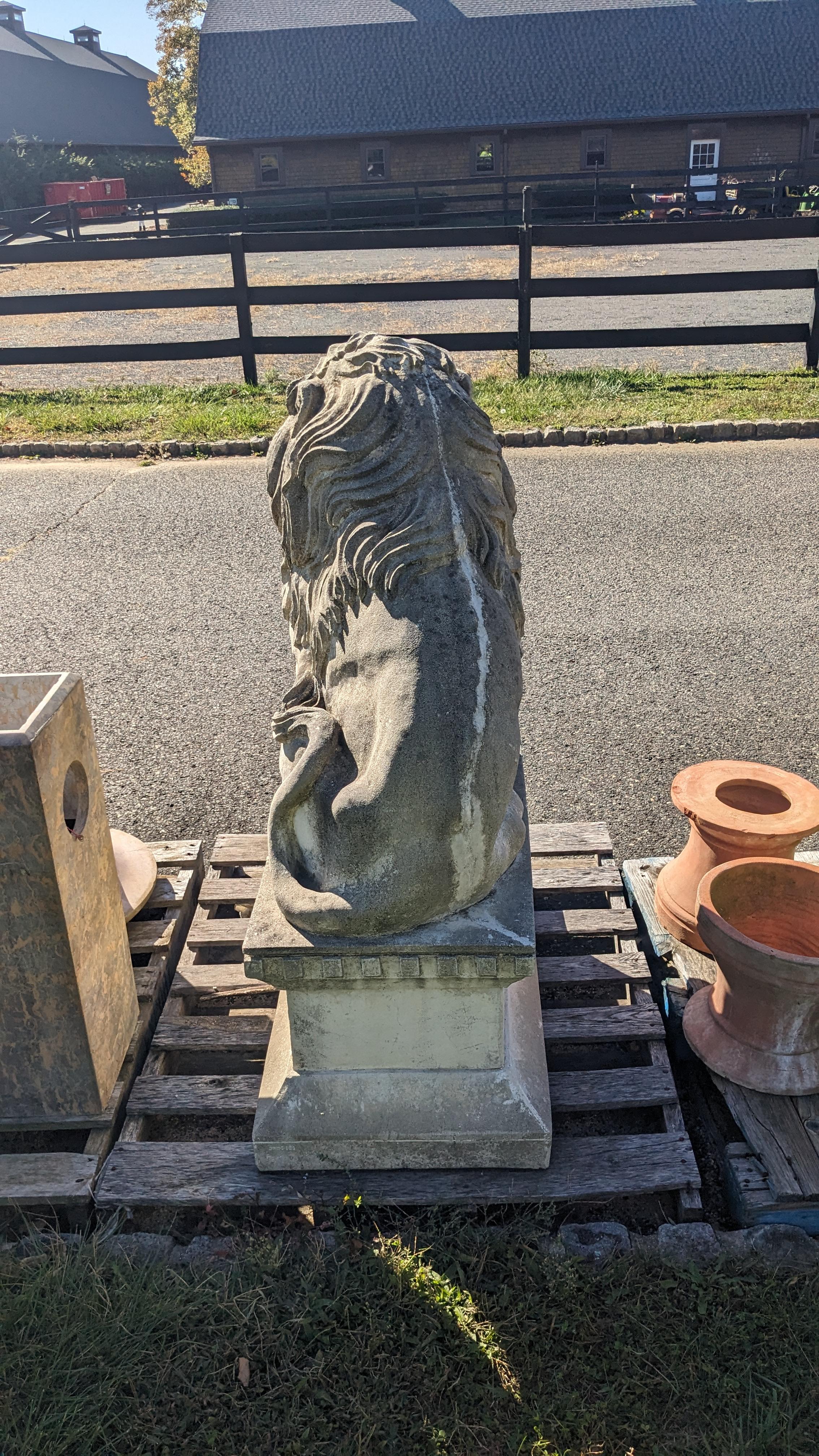 Béton Grande statue de lion et lionceau assis en béton sur socle Entrée de jardin Porte 50