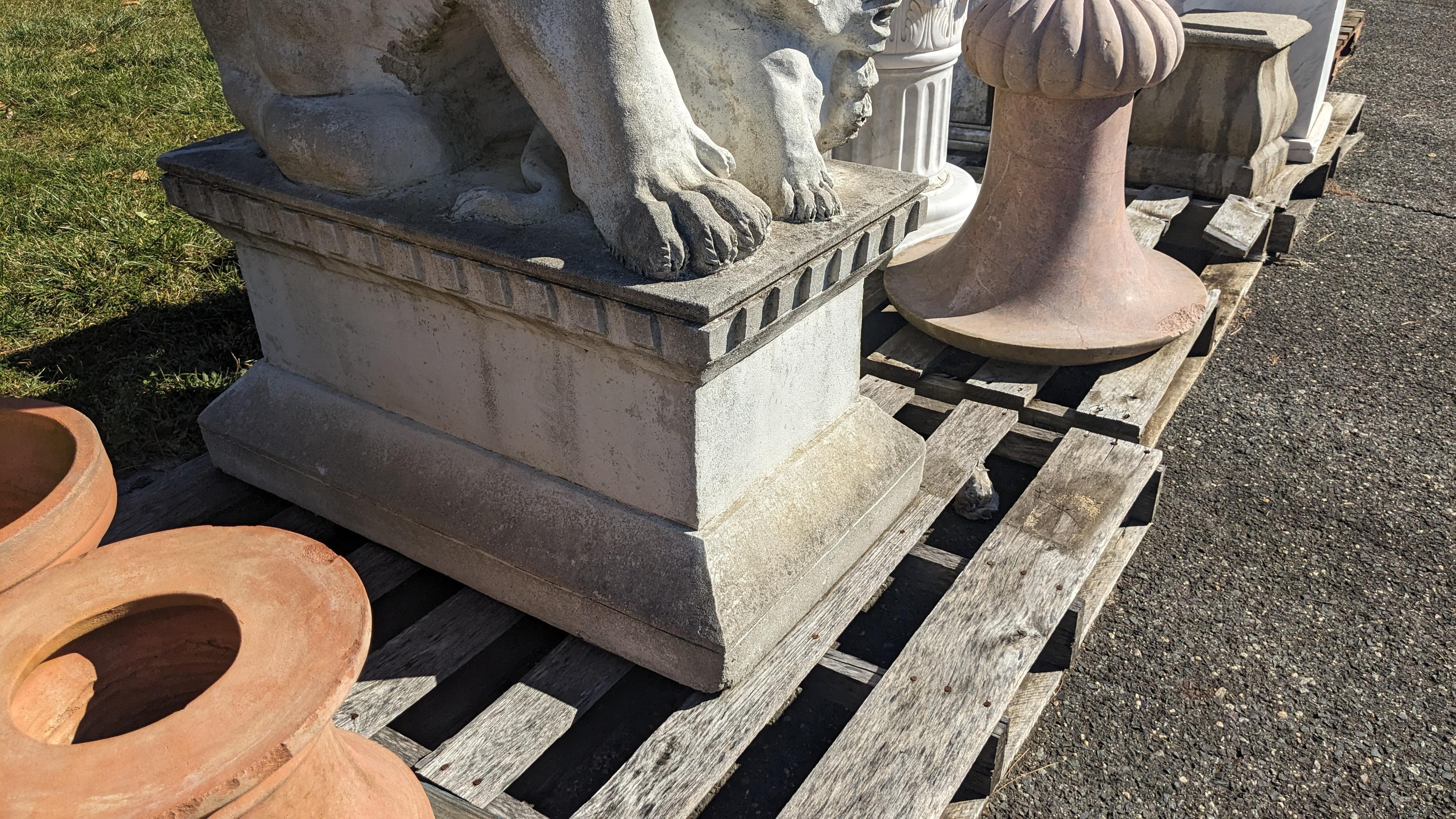 Grande statue de lion et lionceau assis en béton sur socle Entrée de jardin Porte 50