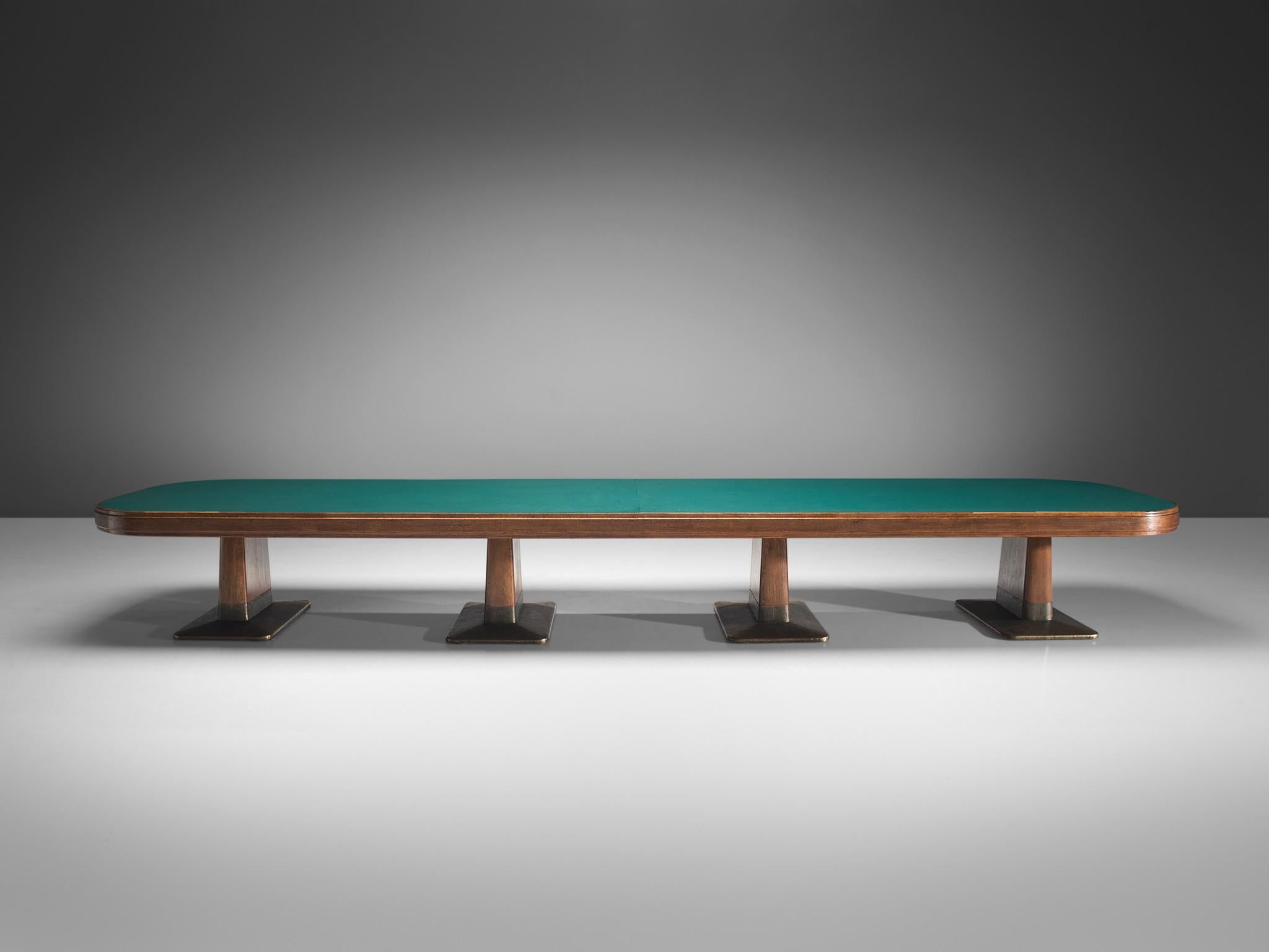 Mid-Century Modern Large Conference Table in Oak and Green Felt 19ft  For Sale
