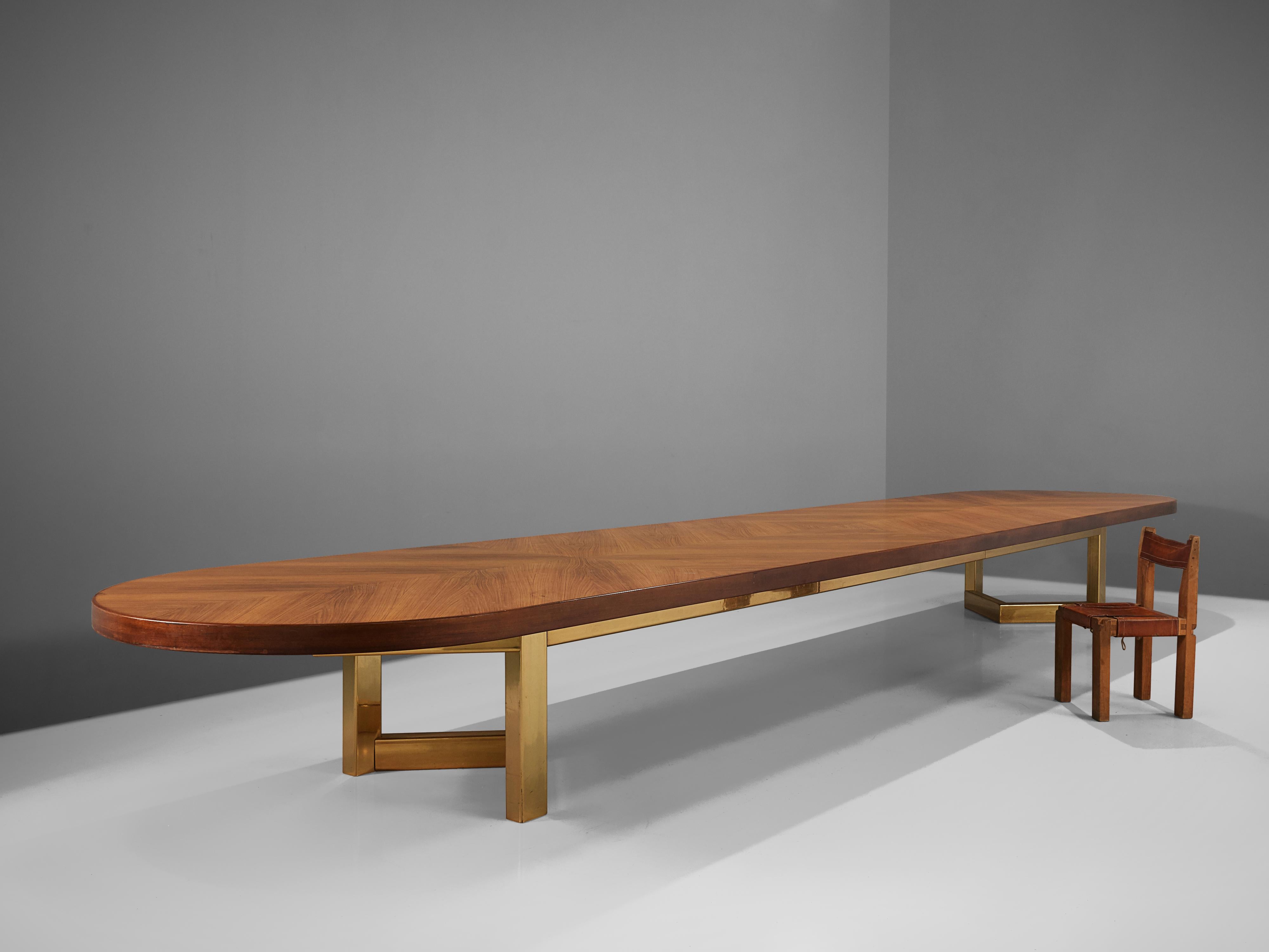 Large Conference Table in Walnut and Brass 7, 20 M / 23, 6 Ft Long 5