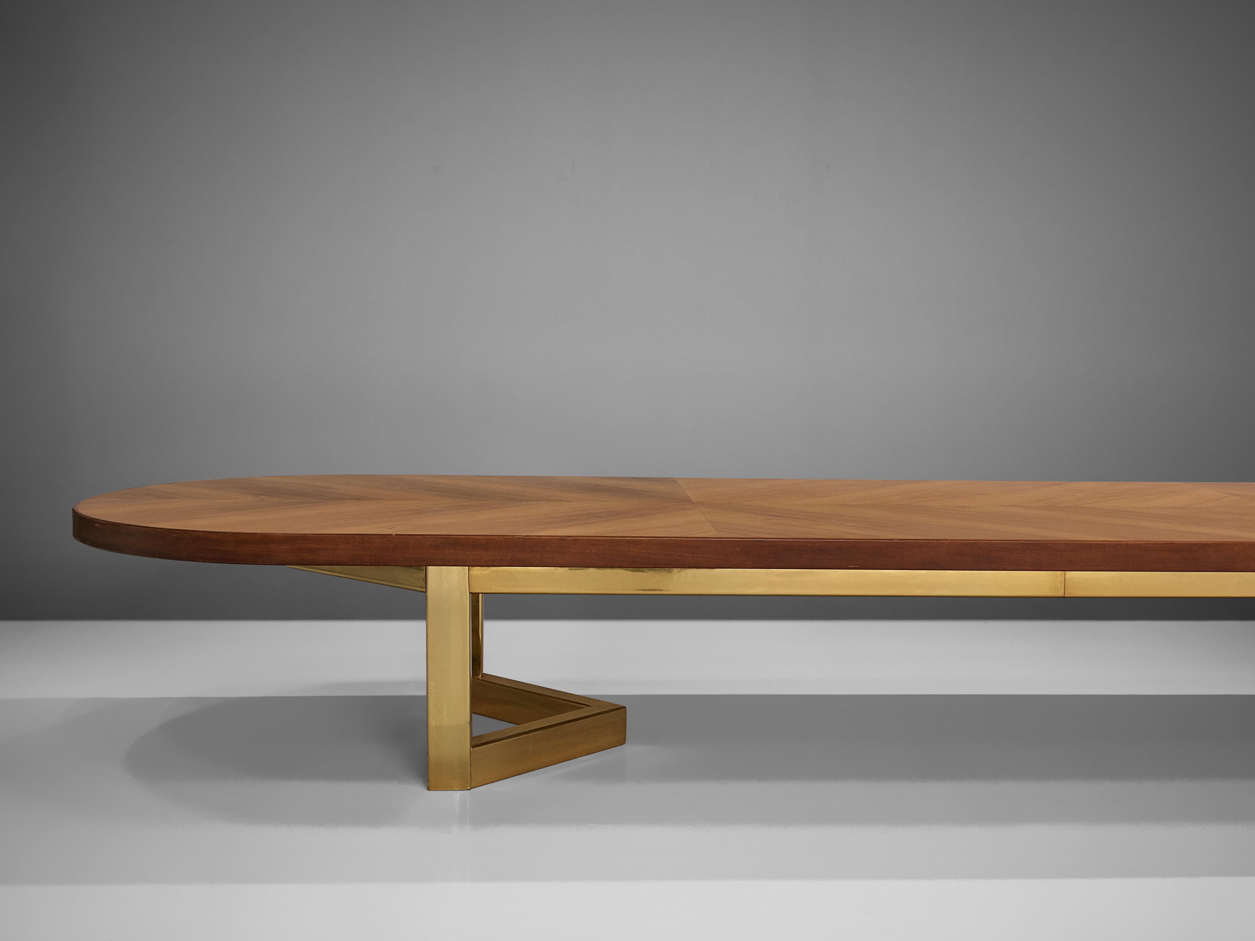 Large Conference Table in Walnut and Brass 7, 20 M / 23, 6 Ft Long 1