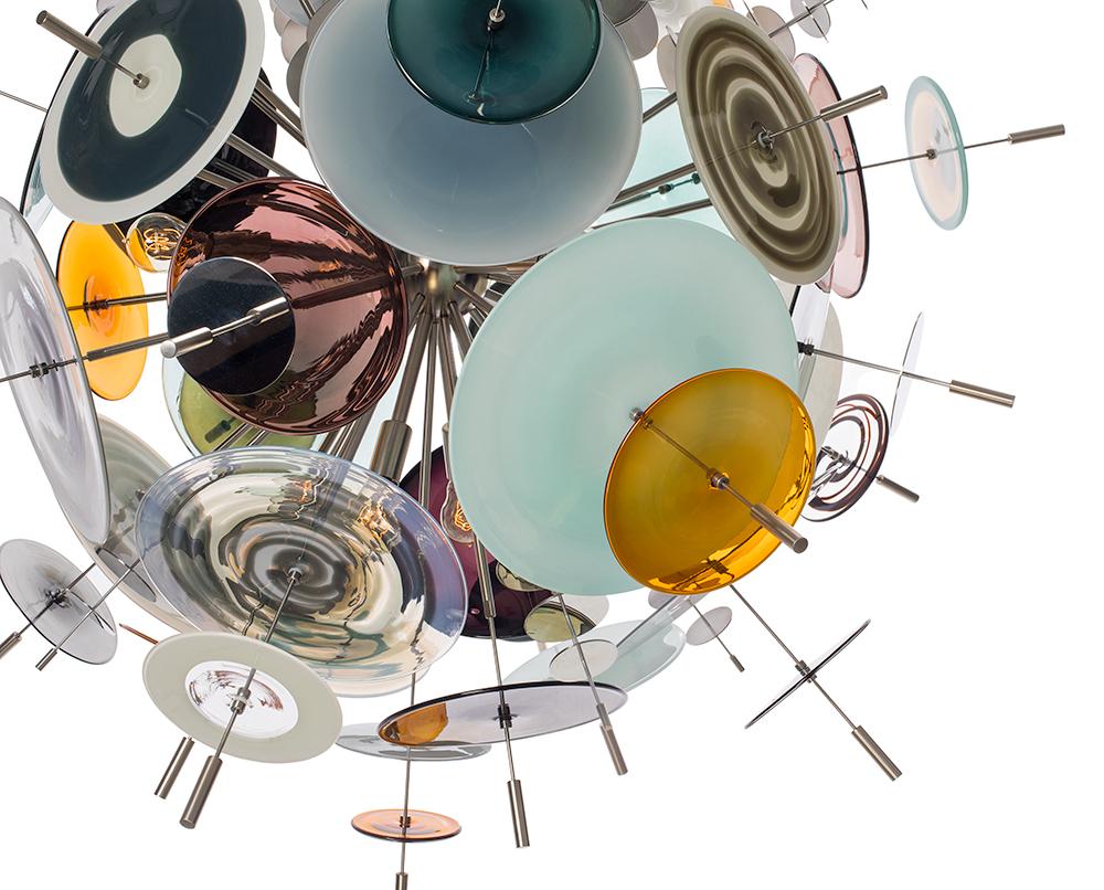 Lucidato Grande lampadario a coriandoli: Aqua, Topazio, Ardesia, Vetro arancione di AVRAM RUSU STUDIO in vendita