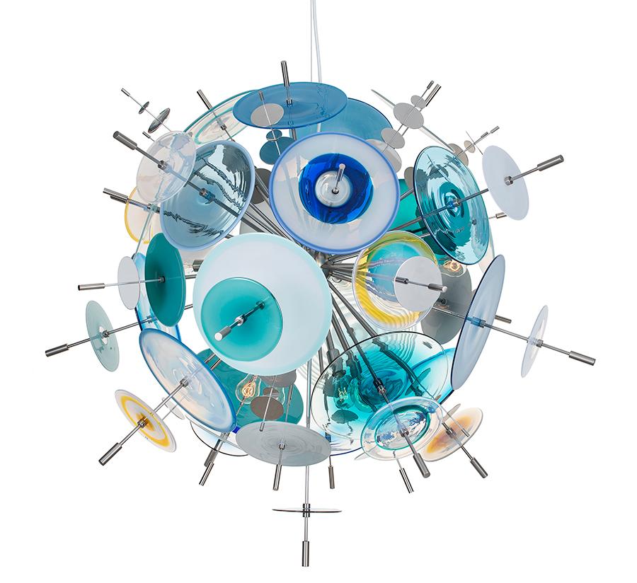 Grande lampadario a coriandoli: Aqua, Topazio, Ardesia, Vetro arancione di AVRAM RUSU STUDIO in vendita 1