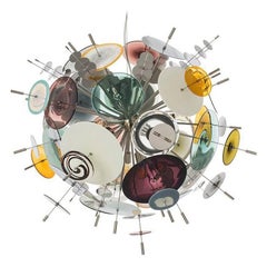 Large Confetti Chandelier: Aqua, Topaz, Slate, Orange Glass by Avram Rusu Studio