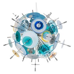 Large Confetti Chandelier: Sapphire, Aqua and Amber Glass by Avram Rusu Studio